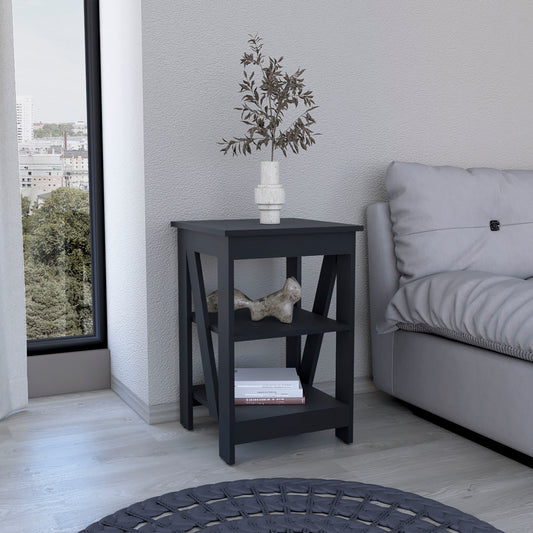Dark grey wooden side table with two shelves perfect for small living room storage
