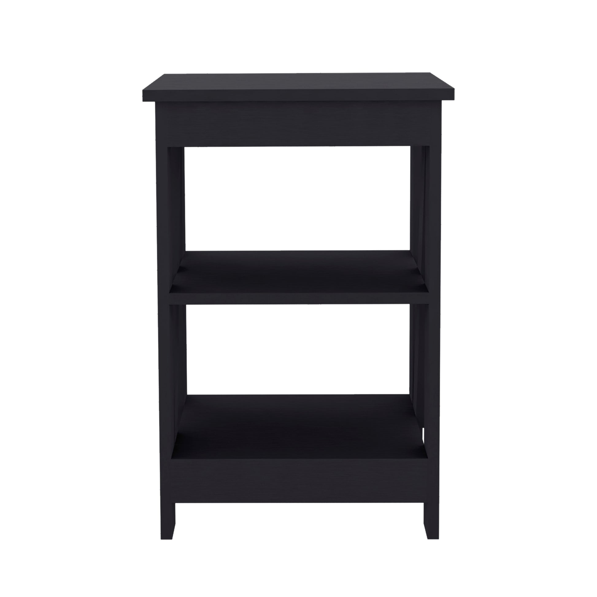 Black minimalist tier side table with open shelves