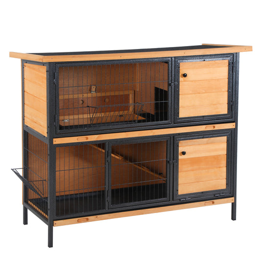 Twotier wooden rabbit hutch with metal wire mesh doors and ramp perfect for outdoor pet housing