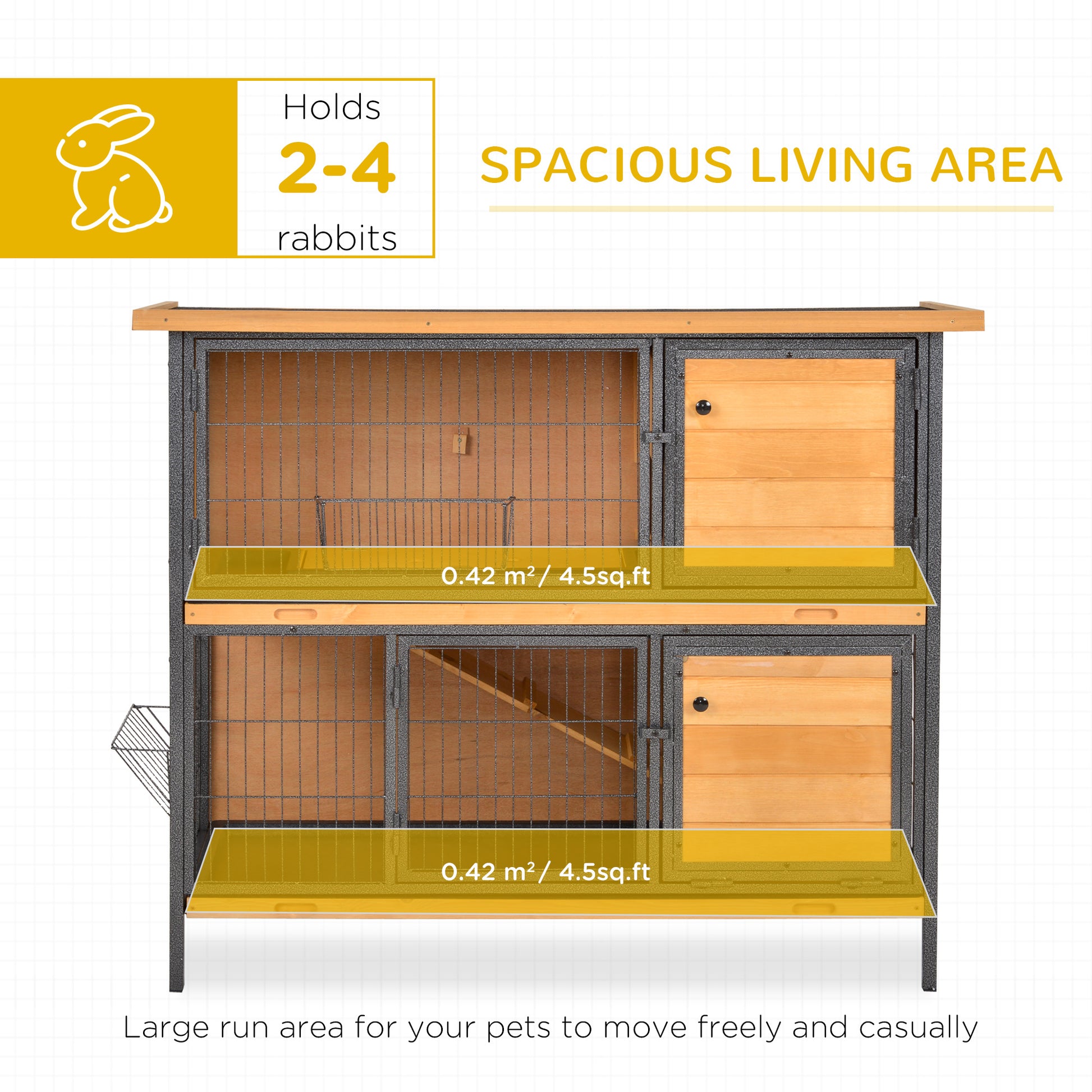 Twotier rabbit hutch with spacious living area and wooden doors for pets