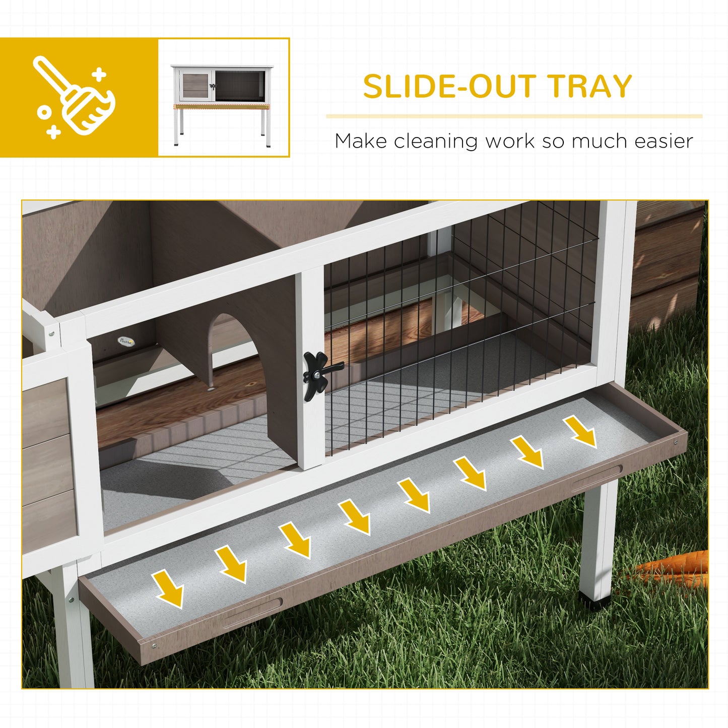 Closeup of a bunny hutchs easyclean slideout tray for pet waste management