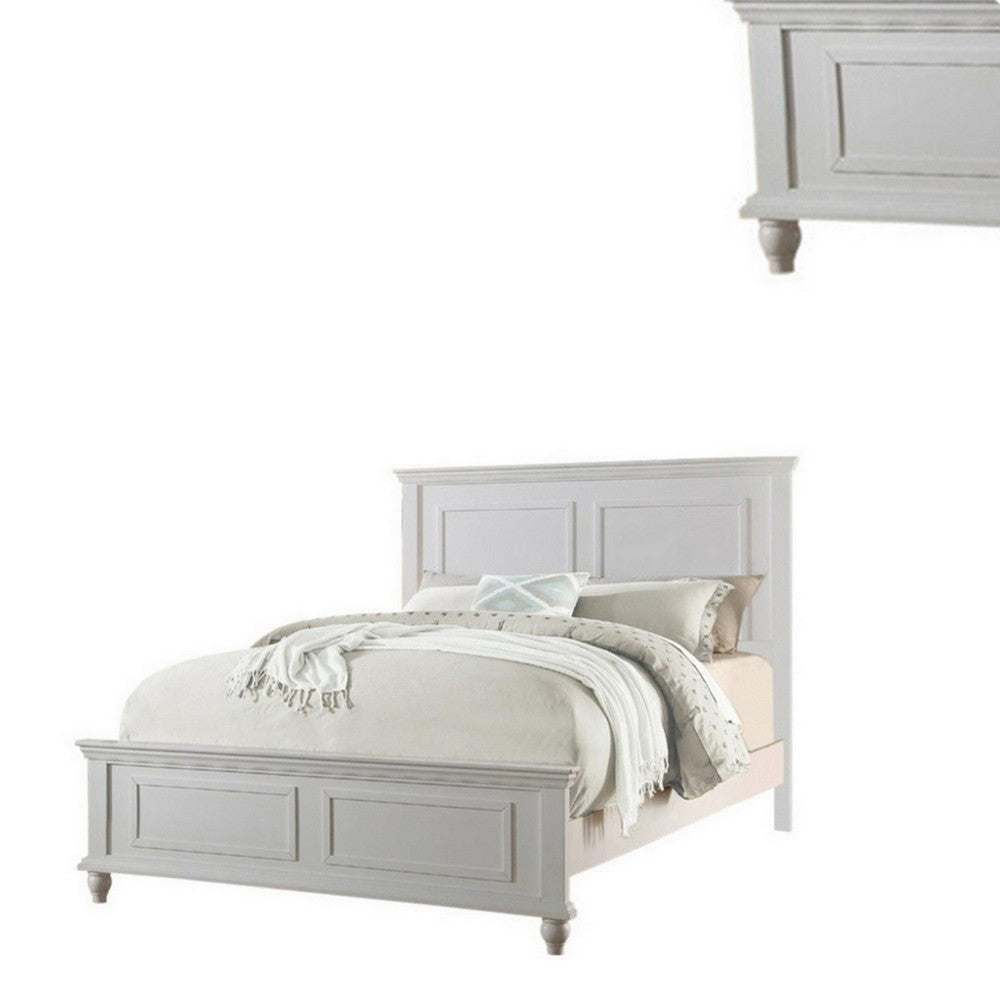 Gray wooden bed frame with paneled headboard and footboard classic style