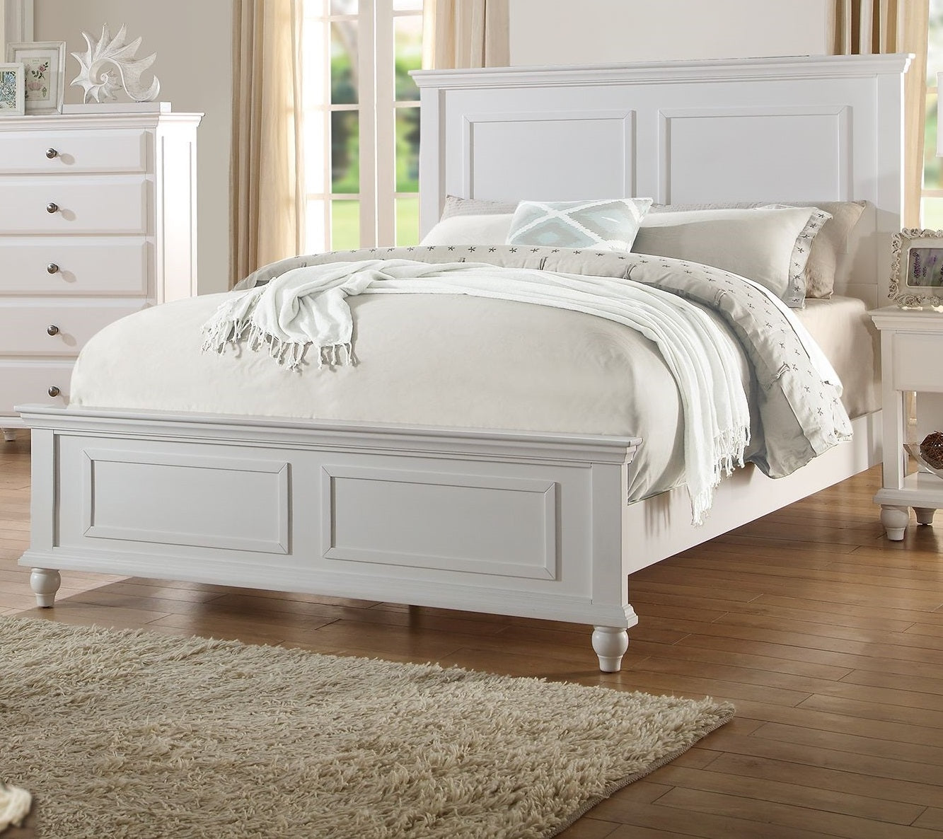 TREATLIFE HOME Queen Size Bed Frame with High Panel Headboard and Footboard, Contemporary White Design, Plywood Construction