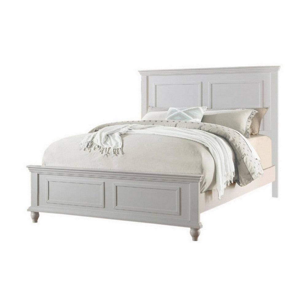 Elegant grey wooden bed frame with paneled headboard and footboard queen size