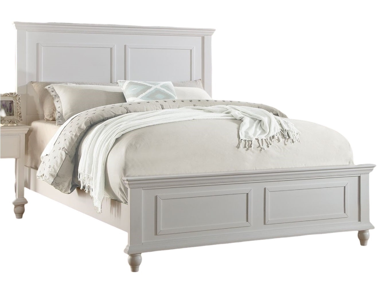 Elegant grey upholstered bed frame with panel headboard perfect for master bedrooms