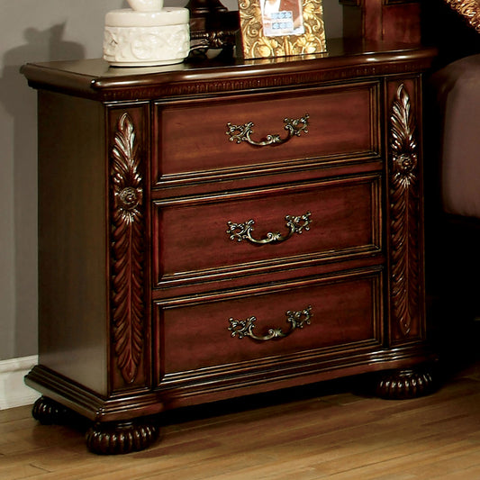 TREATLIFE HOME Traditional Solid Wood Nightstand with 3 Drawers and Pewter Pulls, Brown Cherry Finish, Classic Design