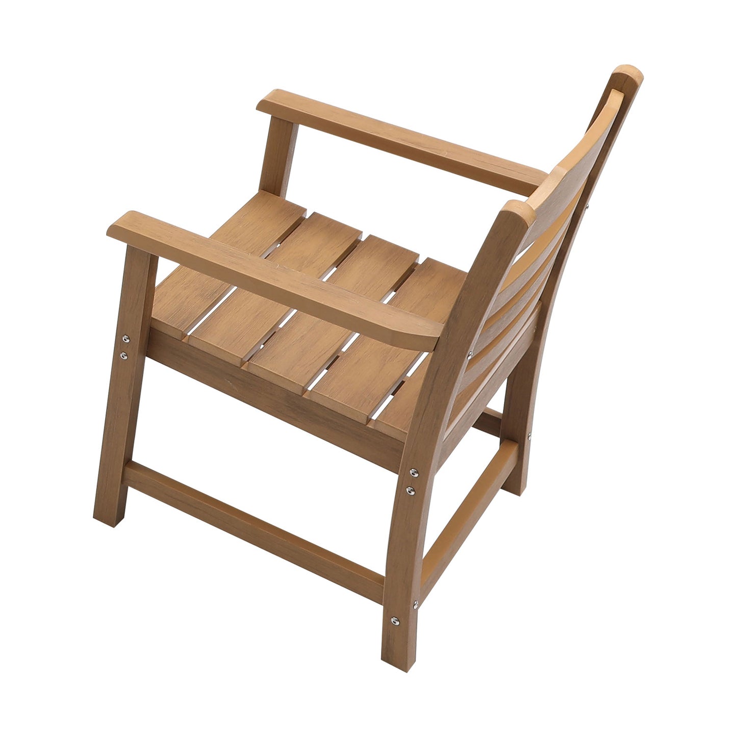 Wooden armchair with slatted seat and back perfect for patio use