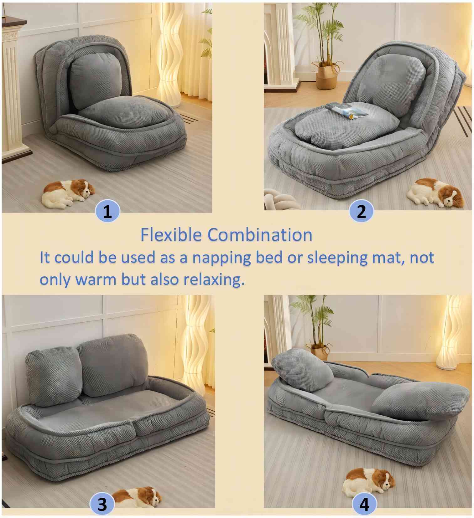 Gray floor chair in upright position perfect for small spaces