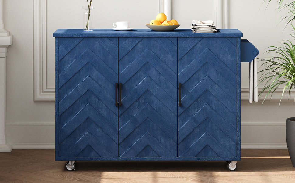 Blue chevron cabinet with black handles