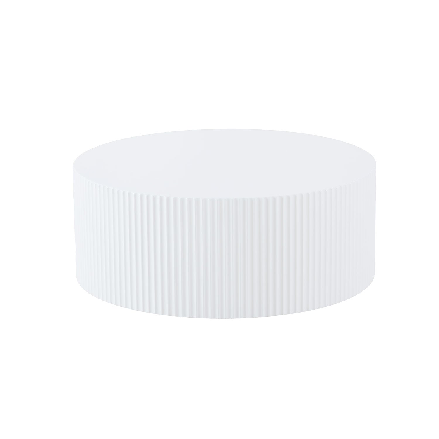 Modern white ribbed cylinder side table with a matte finish