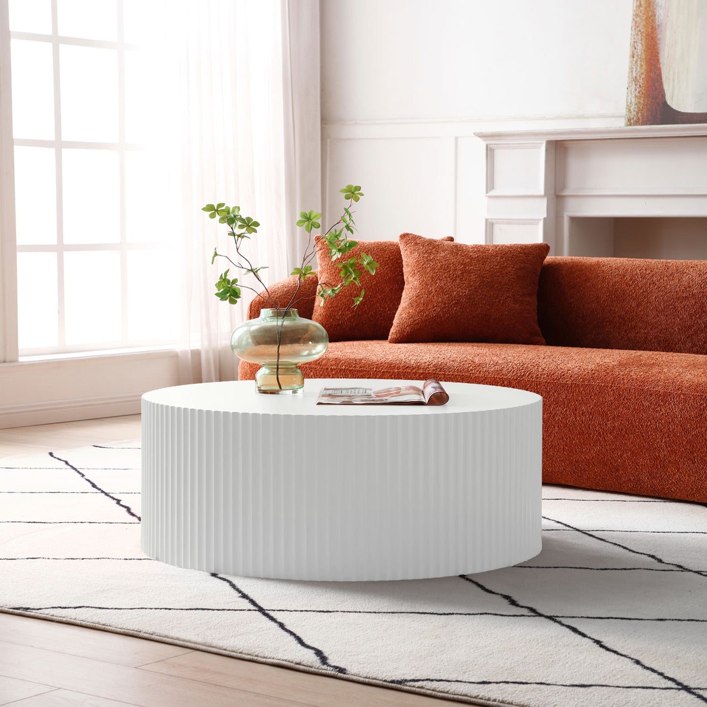 Modern fluted round coffee table in white a stylish centerpiece for living rooms