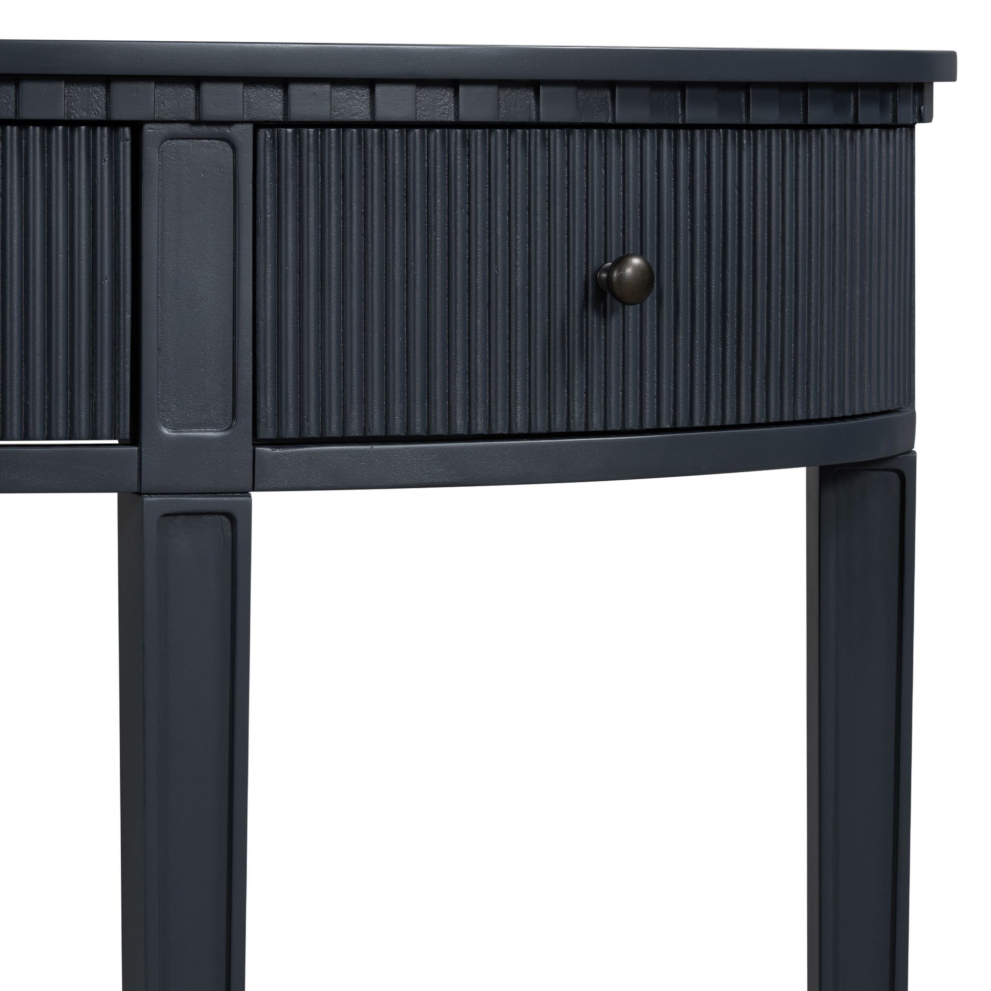Dark blue fluted accent cabinet with bronze knob elegant entryway furniture