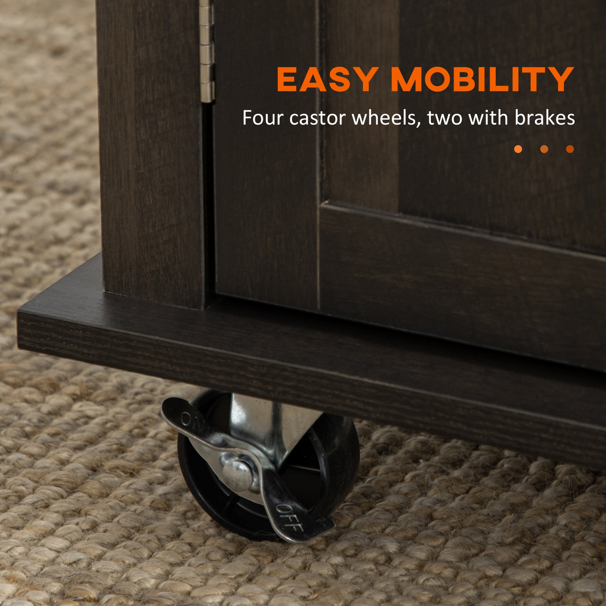 Dark oak cabinet caster wheel with brake
