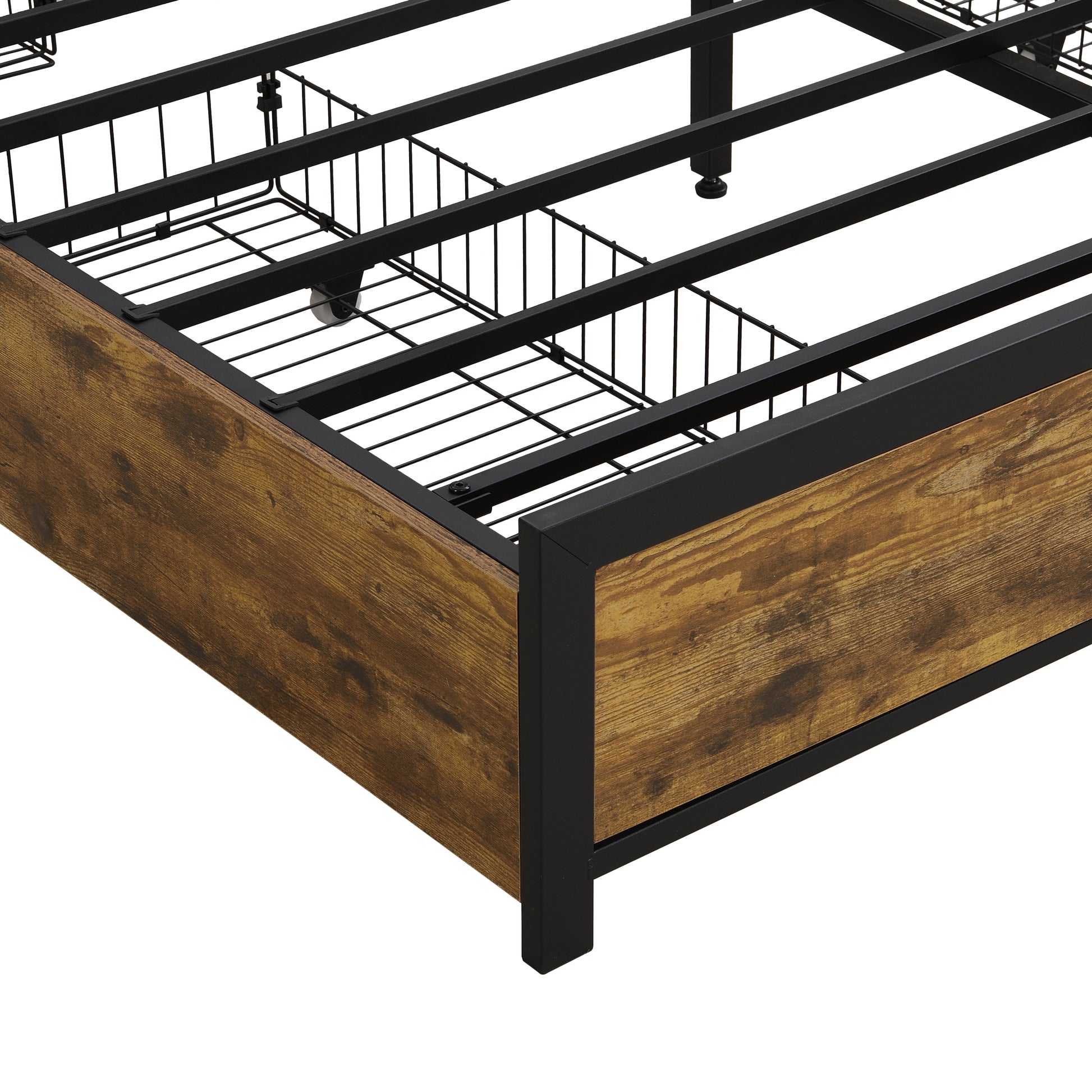 Industrialstyle metal bed frame with distressed wood headboard and footboard