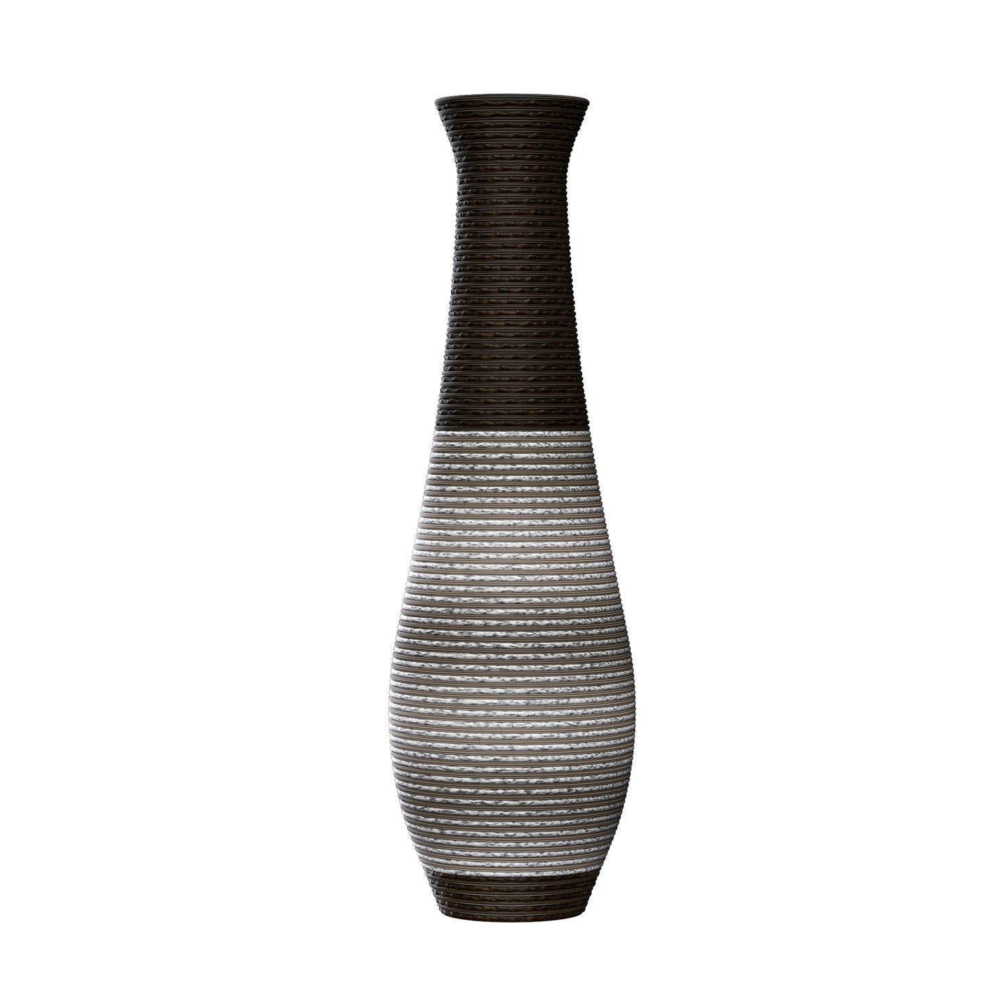 Tall textured vase with a dark top and marblepatterned body