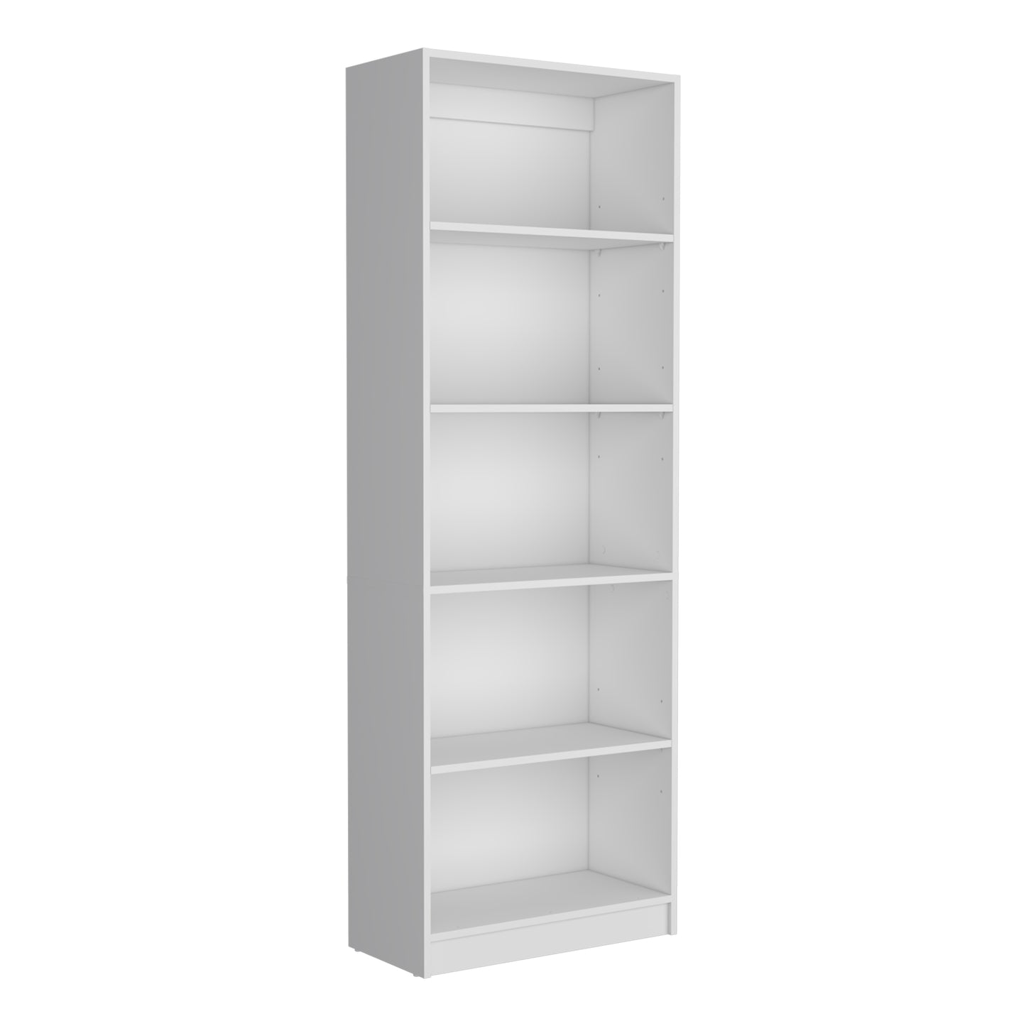 Tall white fiveshelf bookcase for home office organization