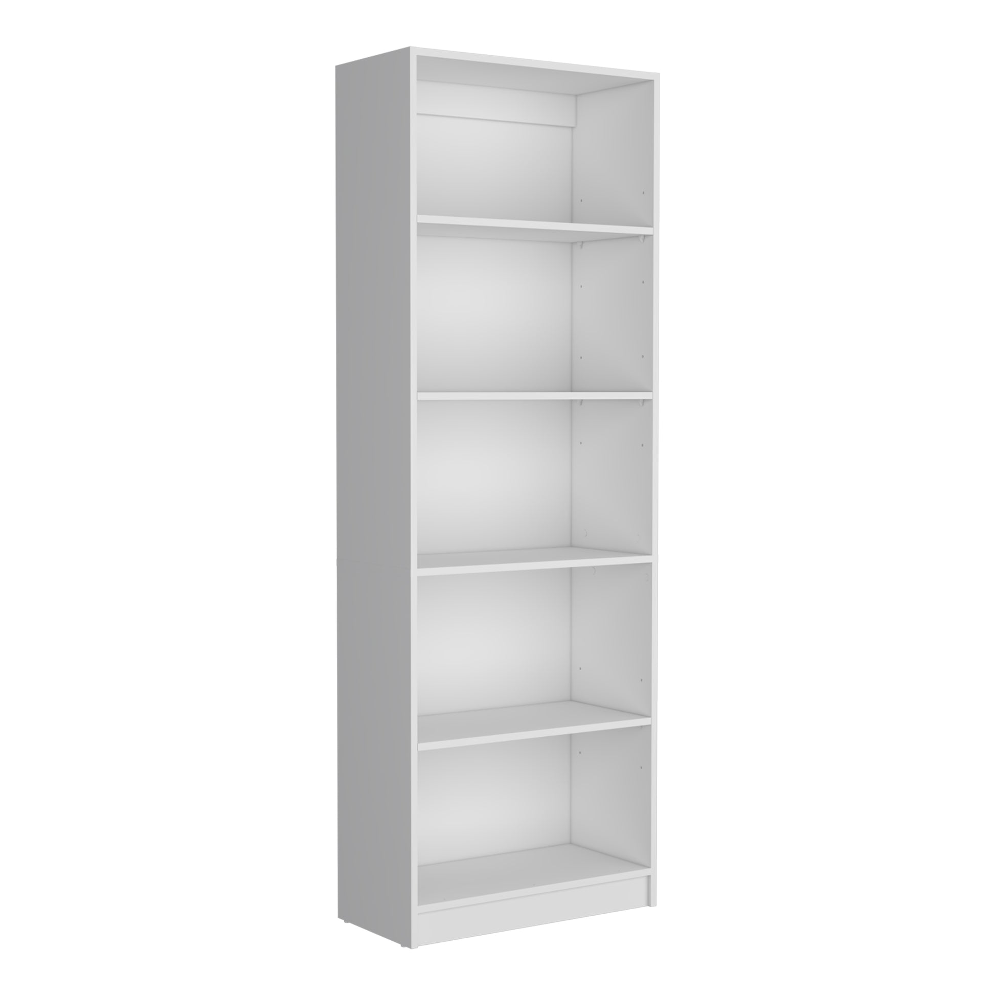 Tall white fiveshelf bookcase for home office organization