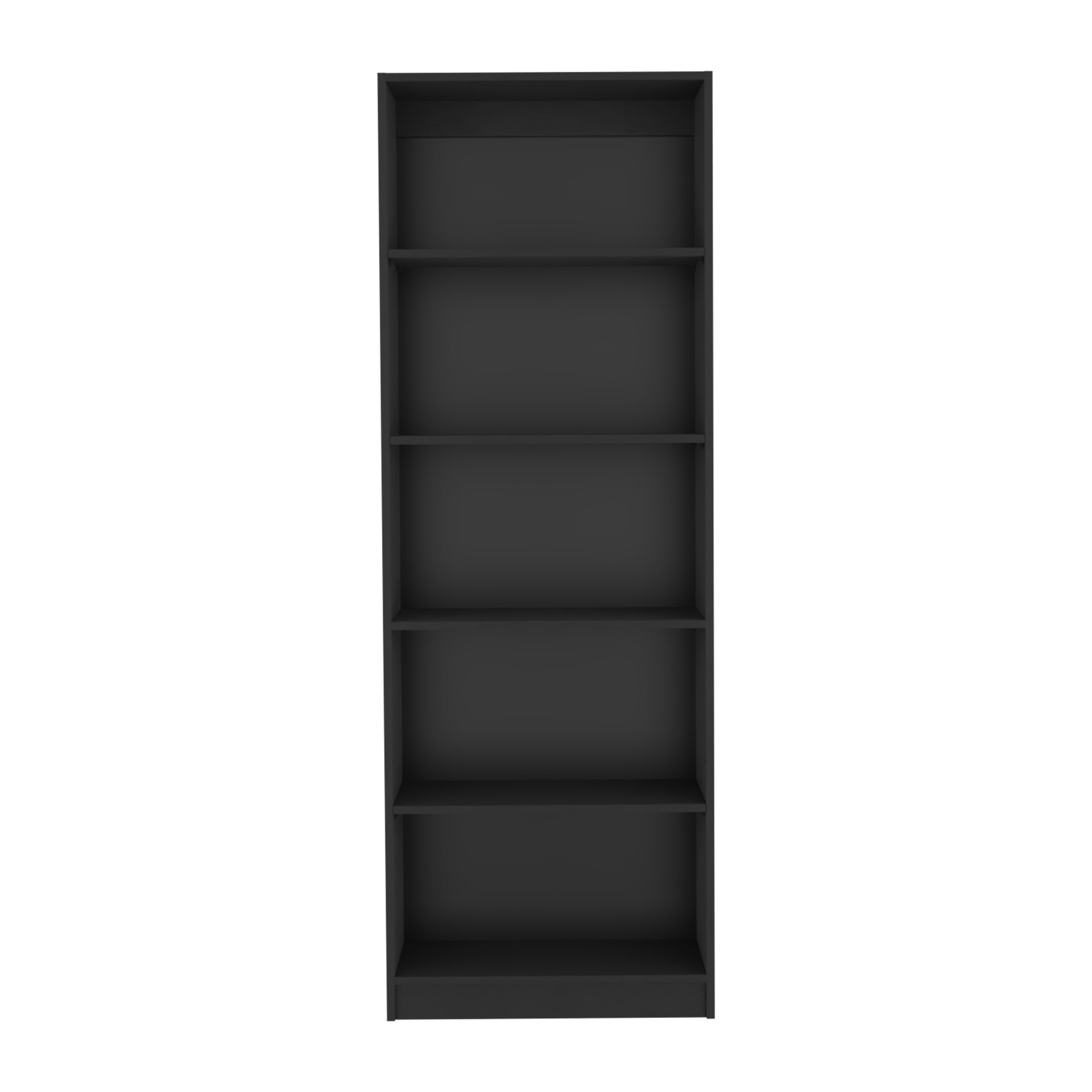 Black modern fiveshelf bookcase with clean lines perfect for home or office organization