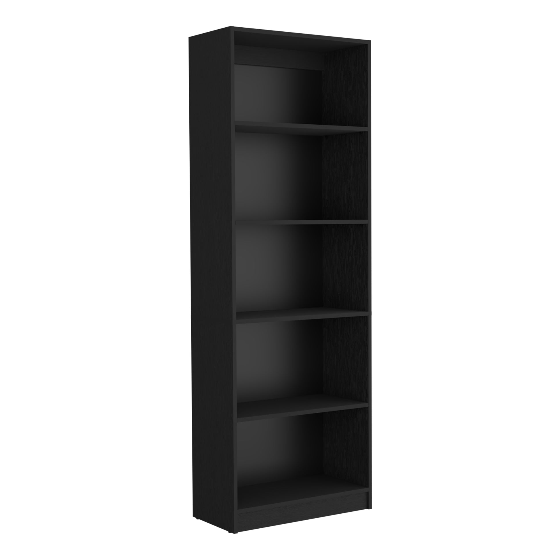 Sleek black tall bookshelf with five open shelves modern minimalist design for book storage