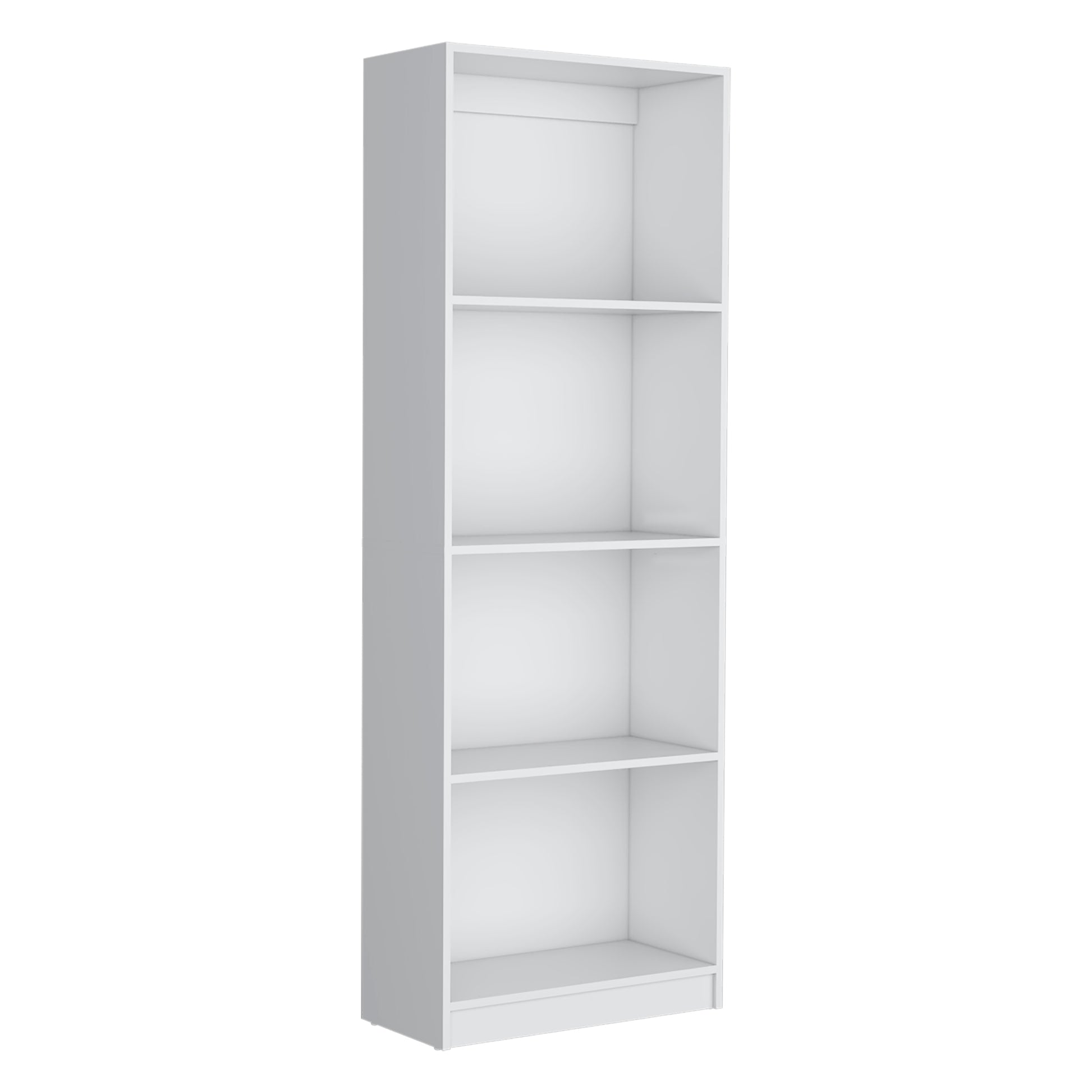 White narrow bookcase with four shelves for modern living spaces