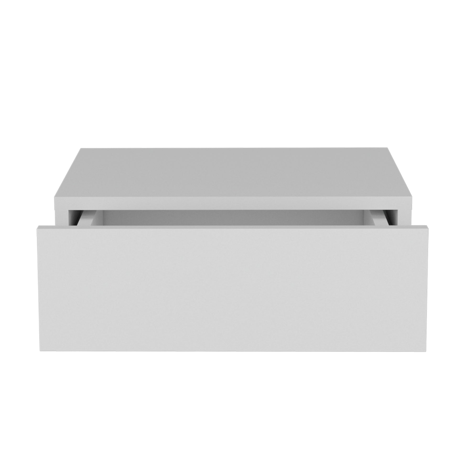 Minimalist white floating drawer with open compartment