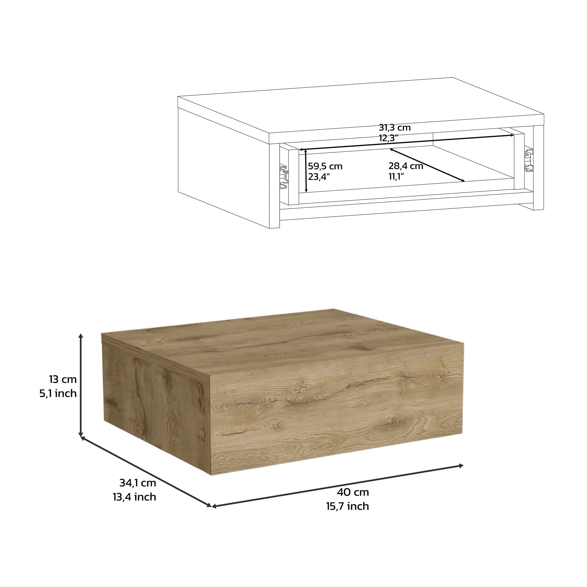 Oak effect floating drawer unit perfect for modern bedroom storage solutions