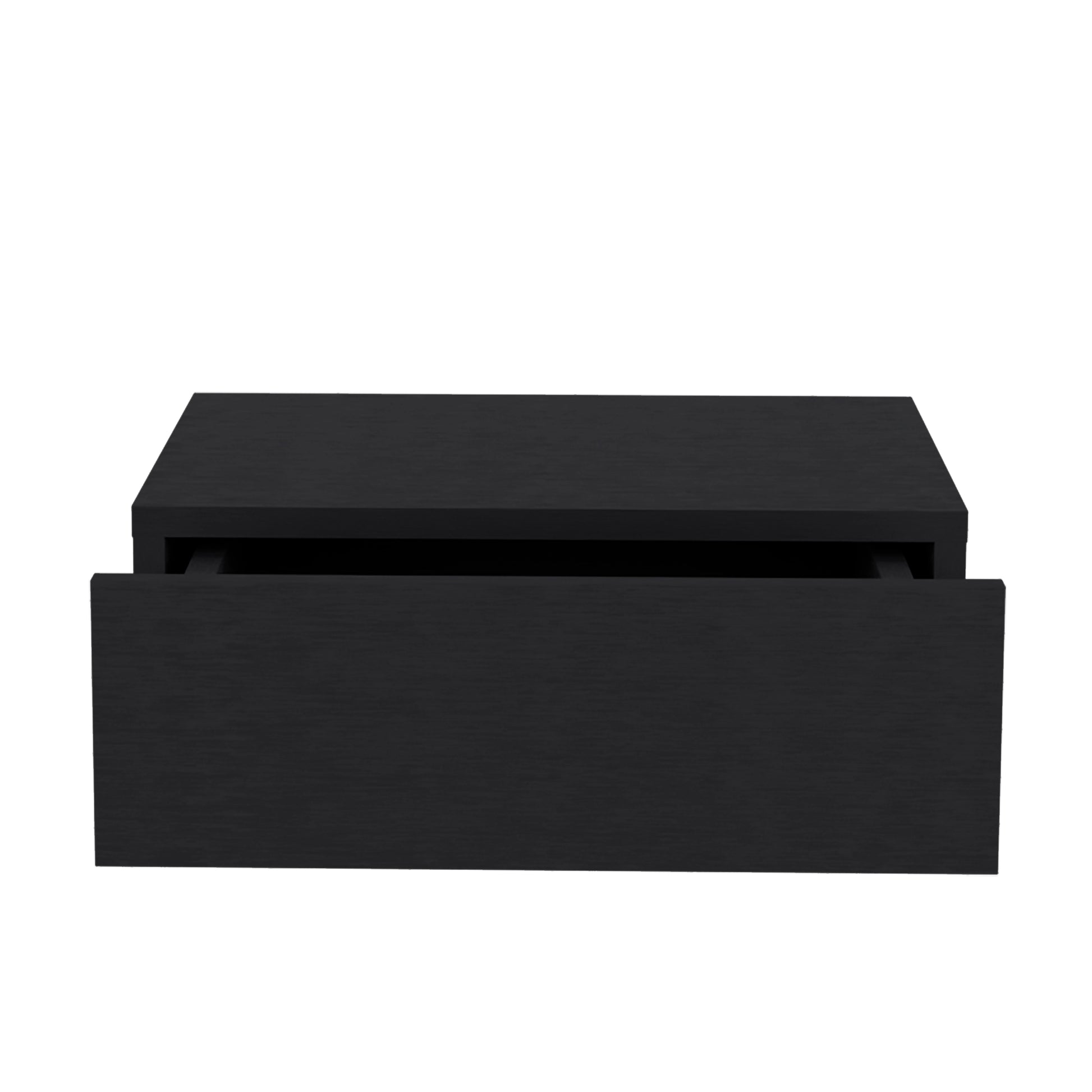 Sleek black floating nightstand with open drawer modern wood veneer