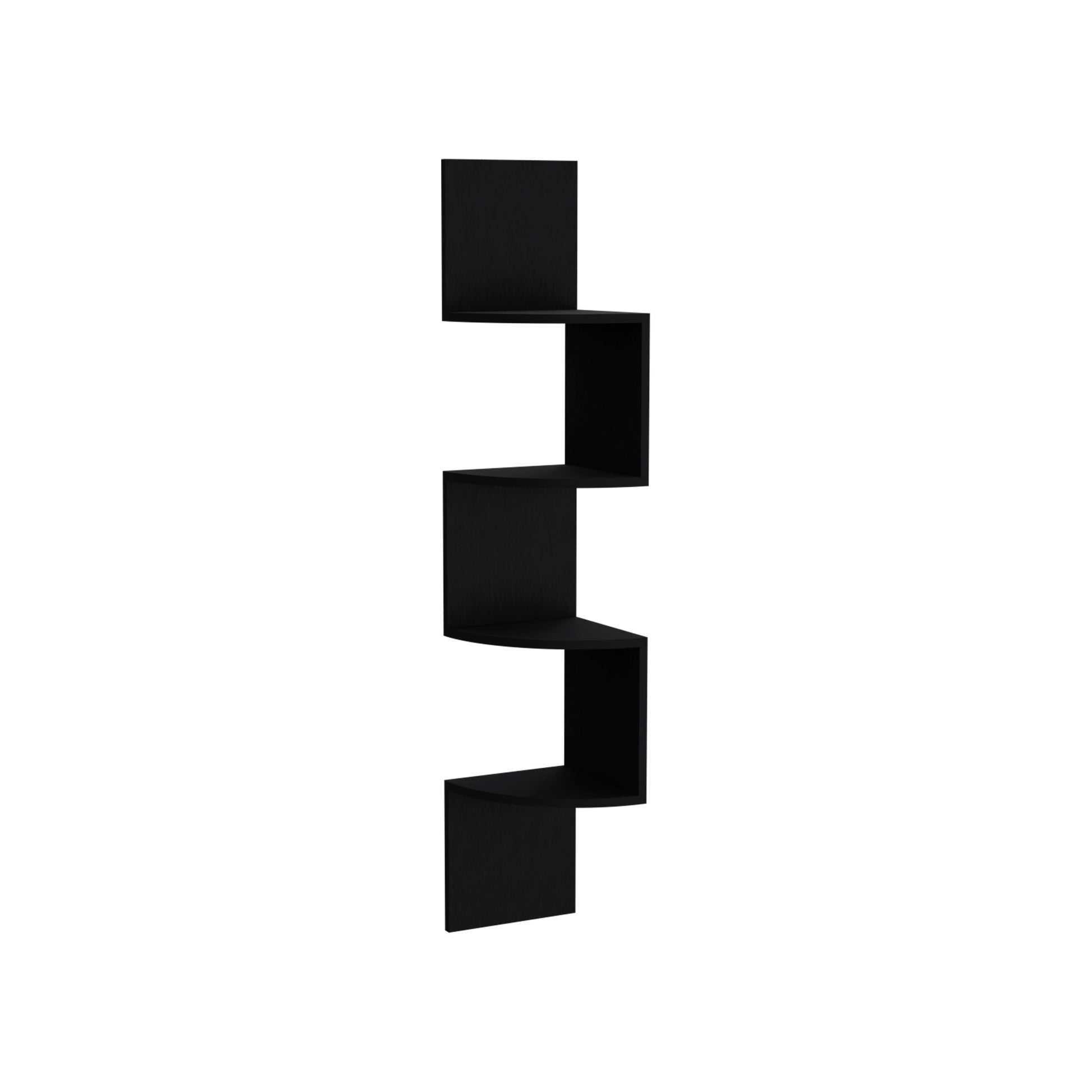 Modern black floating corner shelf fivetier design for display and storage