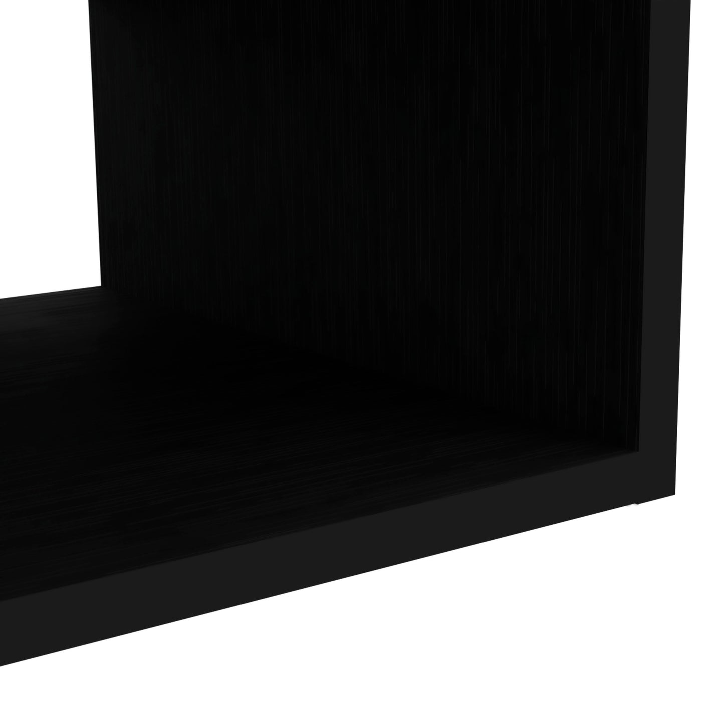 Black wooden shelf with horizontal grain detail perfect for minimalist decor