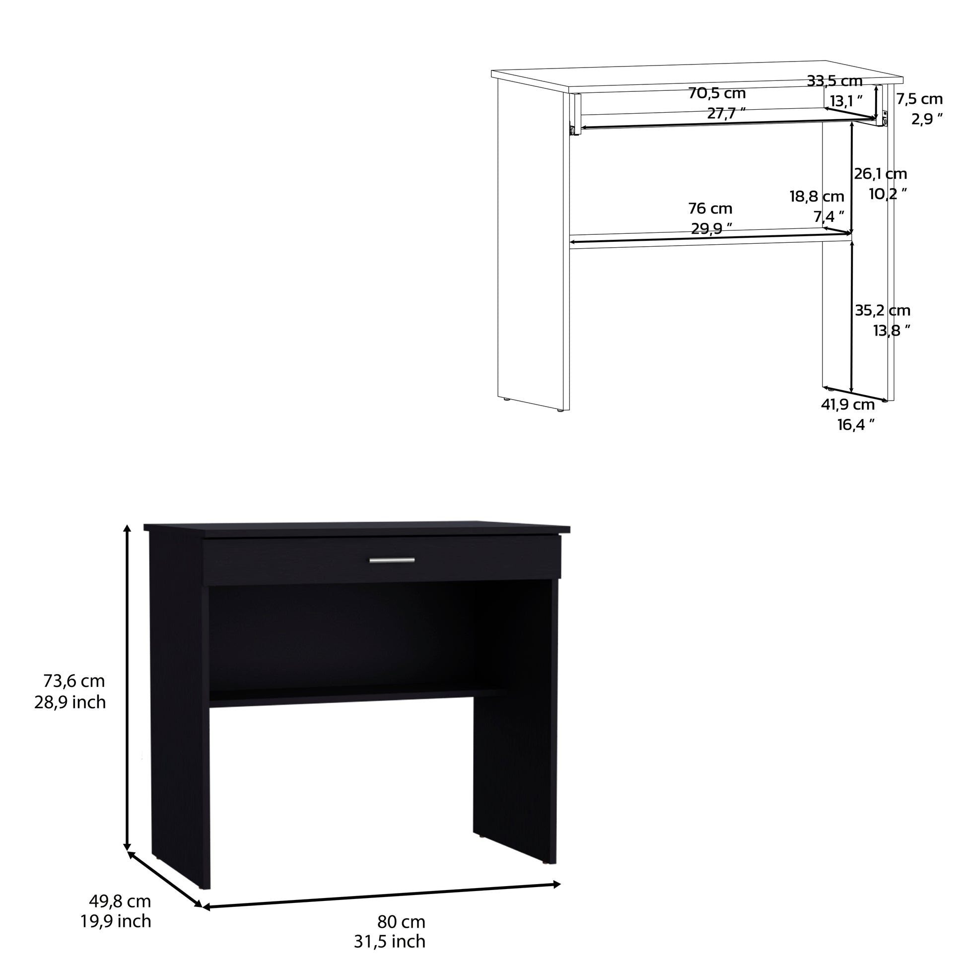 Black minimalist desk with drawer and open shelf Ideal for home office