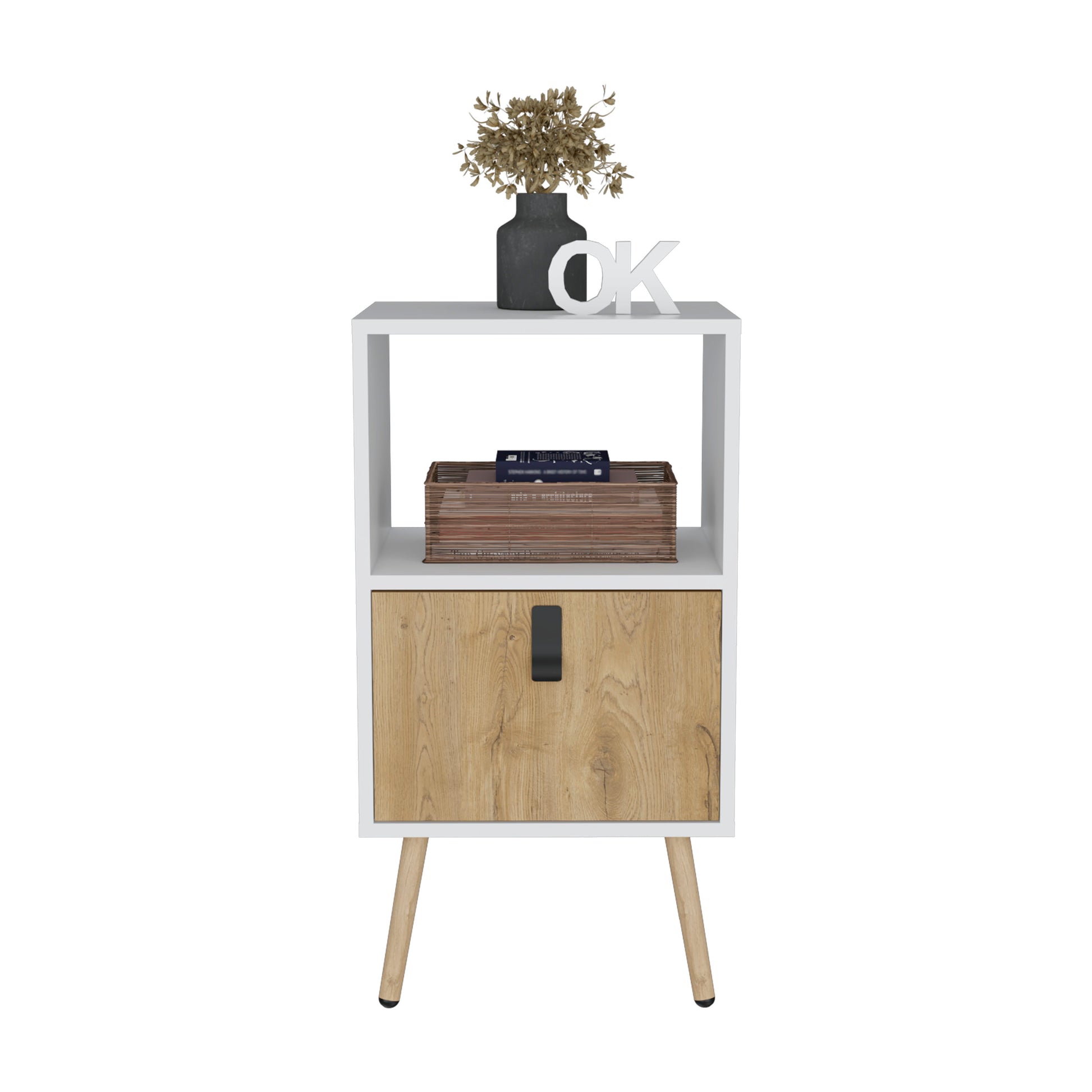 White and wood twotier nightstand with tapered legs perfect bedside storage