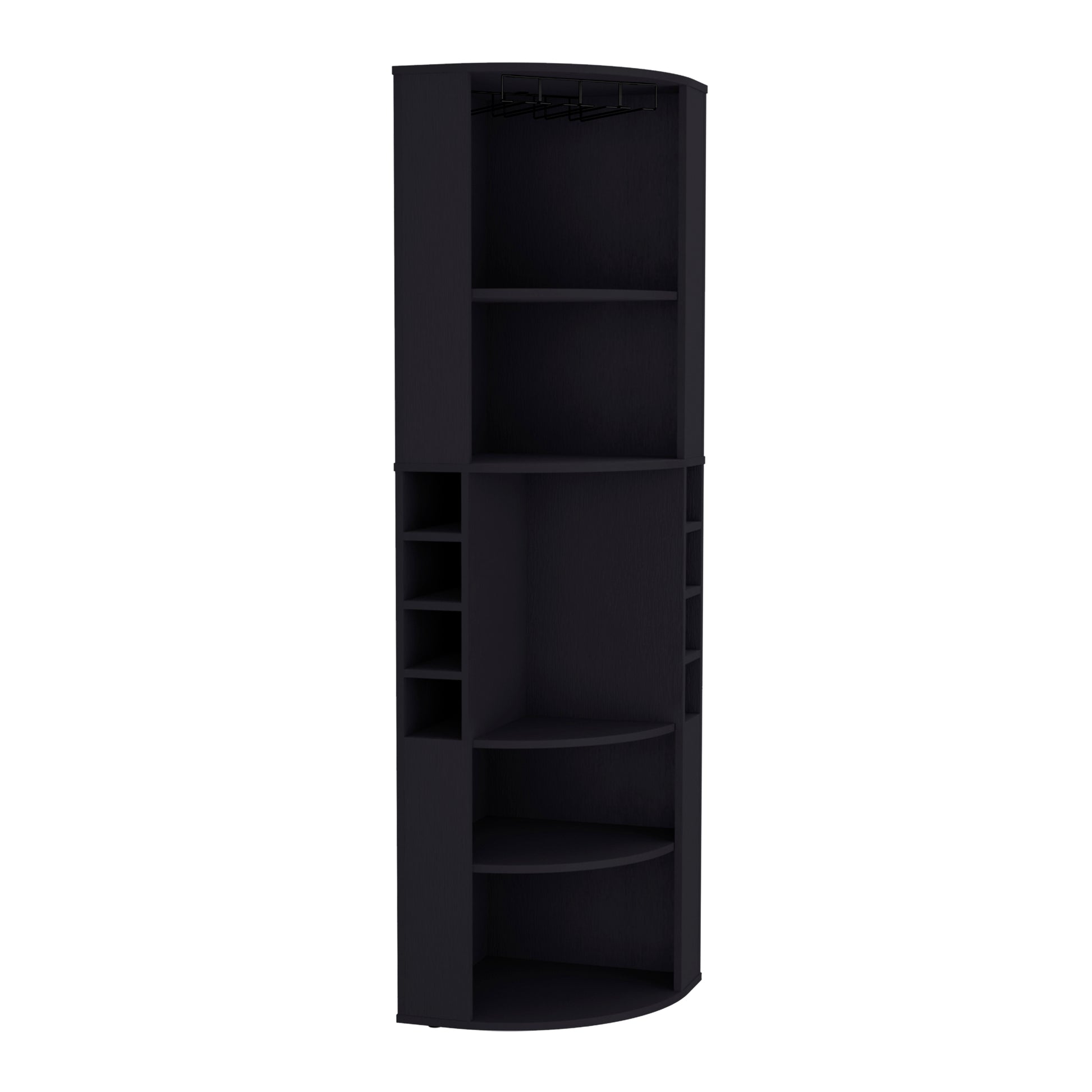 Black corner cabinet with wine rack and glass holder ideal for home bar storage