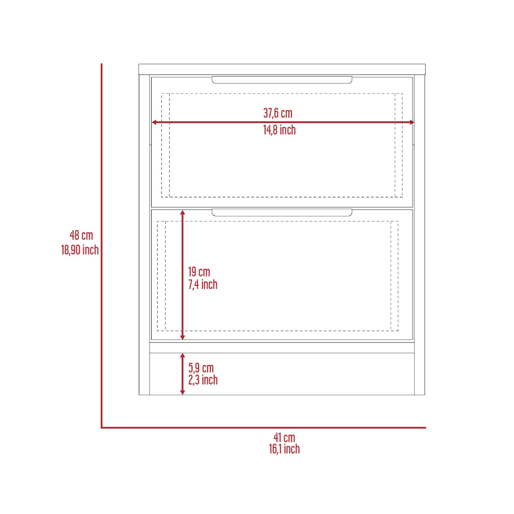 Dimensional drawing of a drawer storage unit  cm tall
