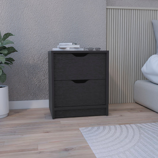 Dark oak veneer nightstand with two drawers minimalist design for modern bedrooms
