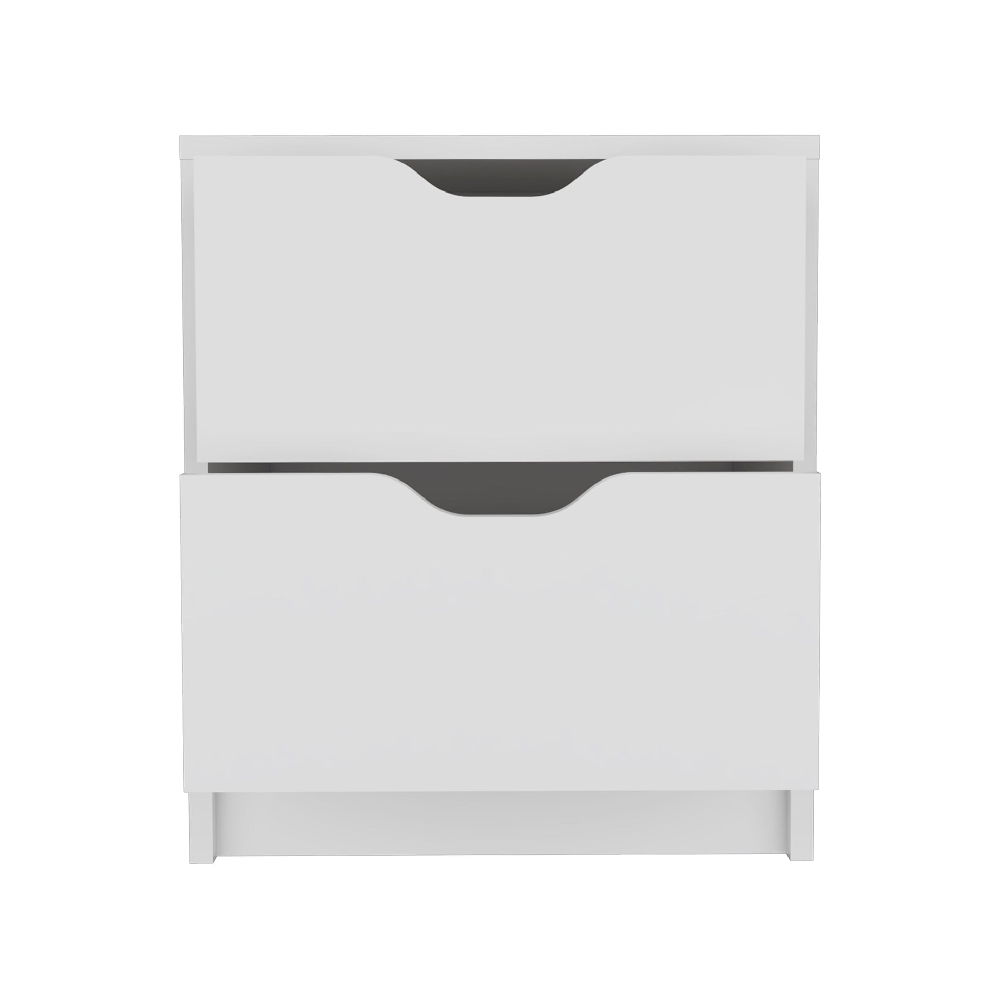 Modern white twodrawer chest with recessed handles for storage