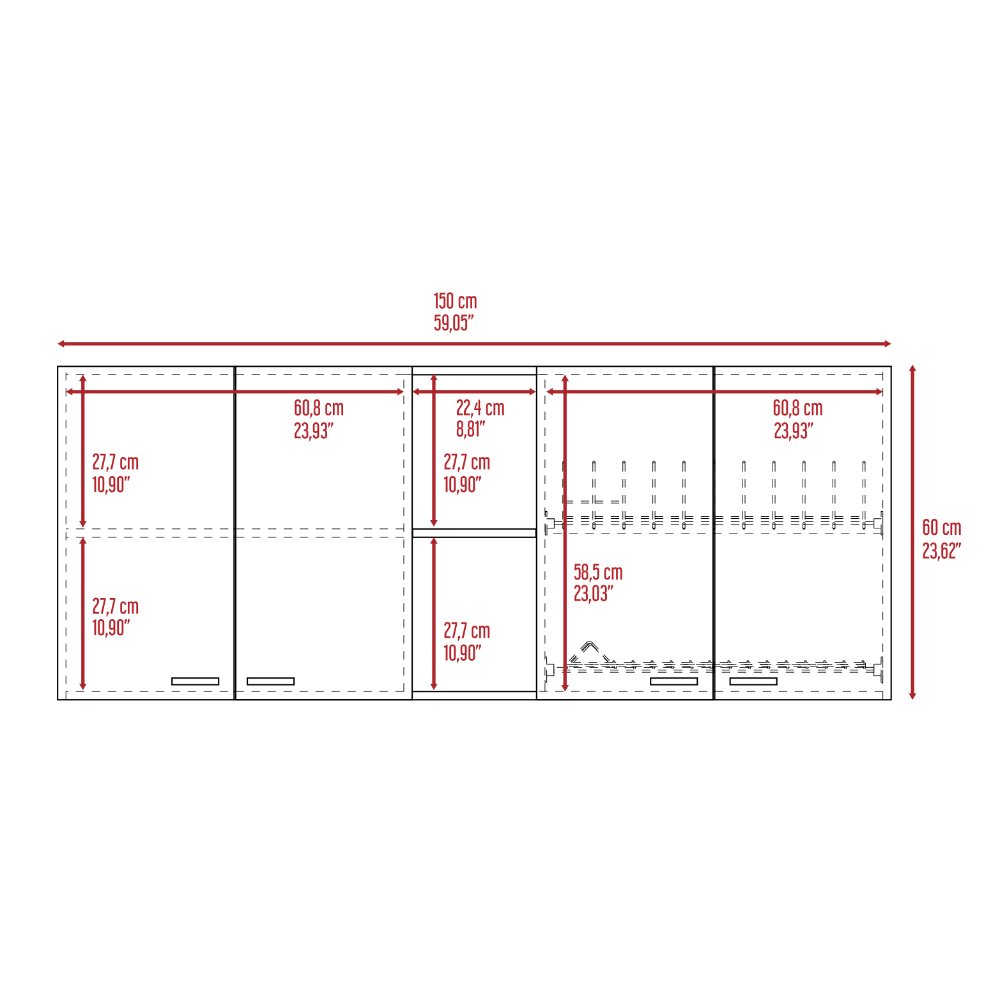 Diagram of a modern TV stand with dimensions  cm width  cm height