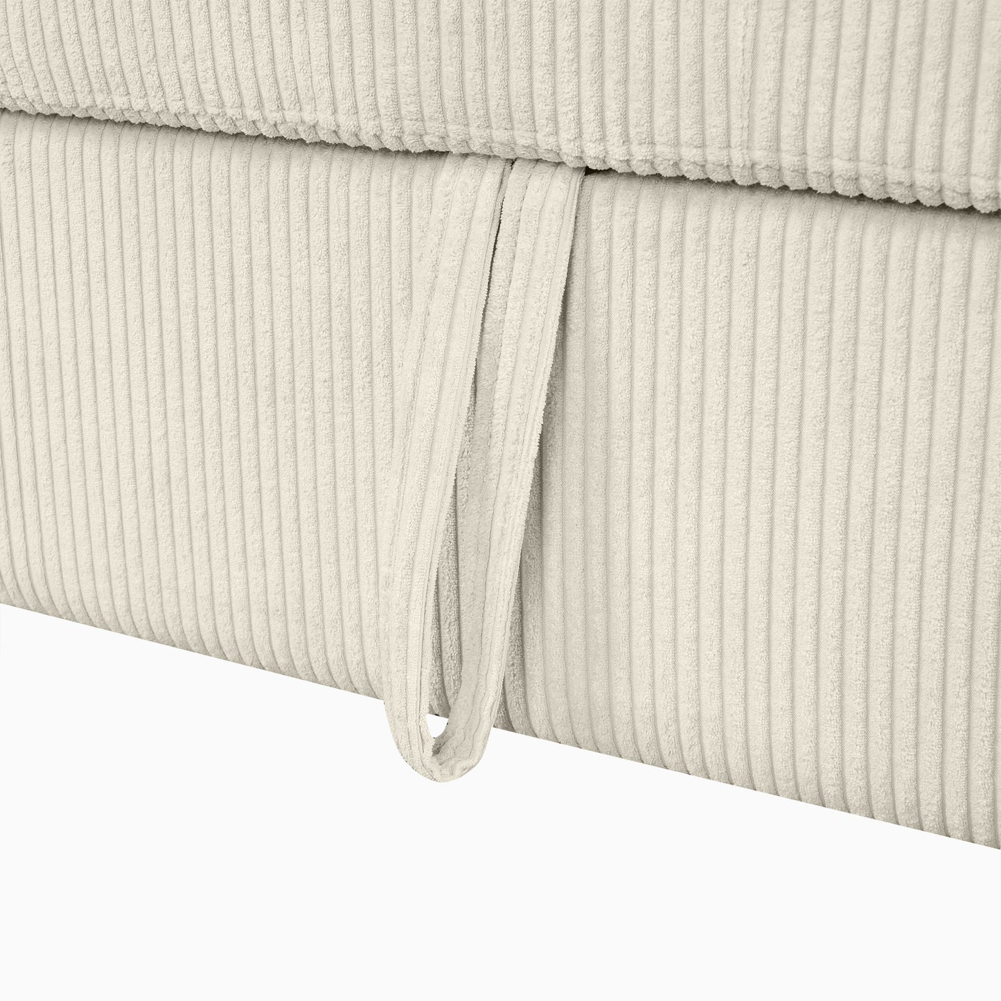 Cream corduroy fabric detail with a looped handle