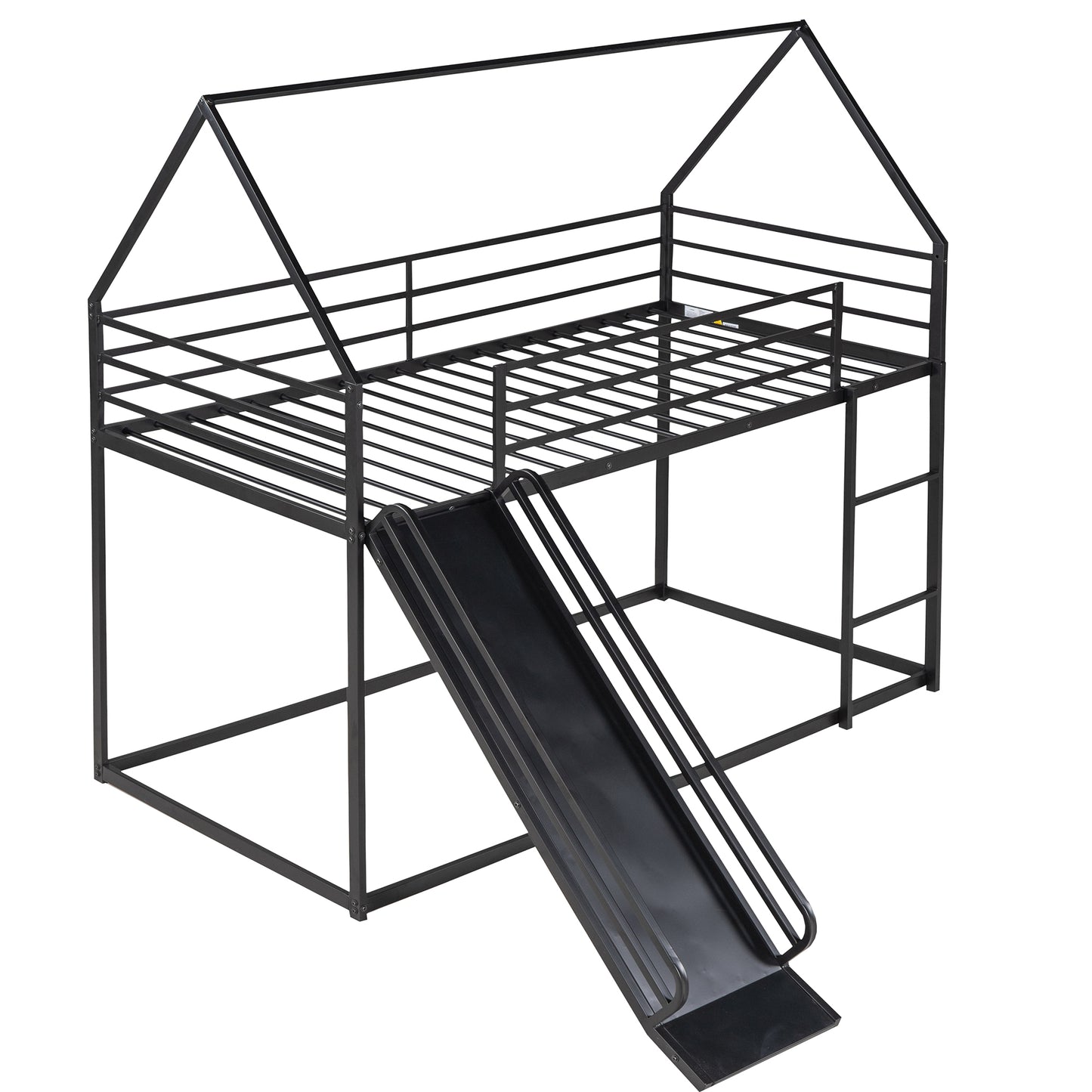 Black metal twin house bed frame with slide