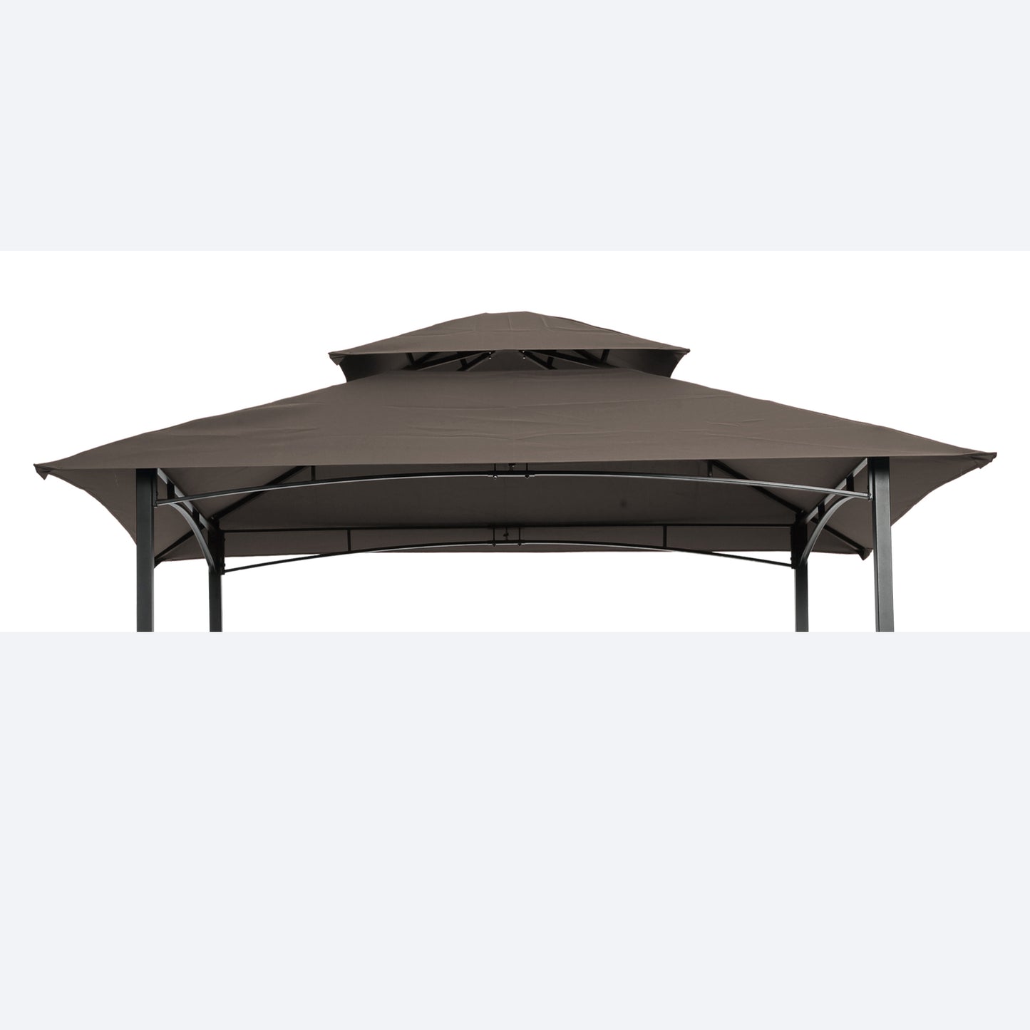 Brown doubletier outdoor gazebo canopy with dark metal frame  characters