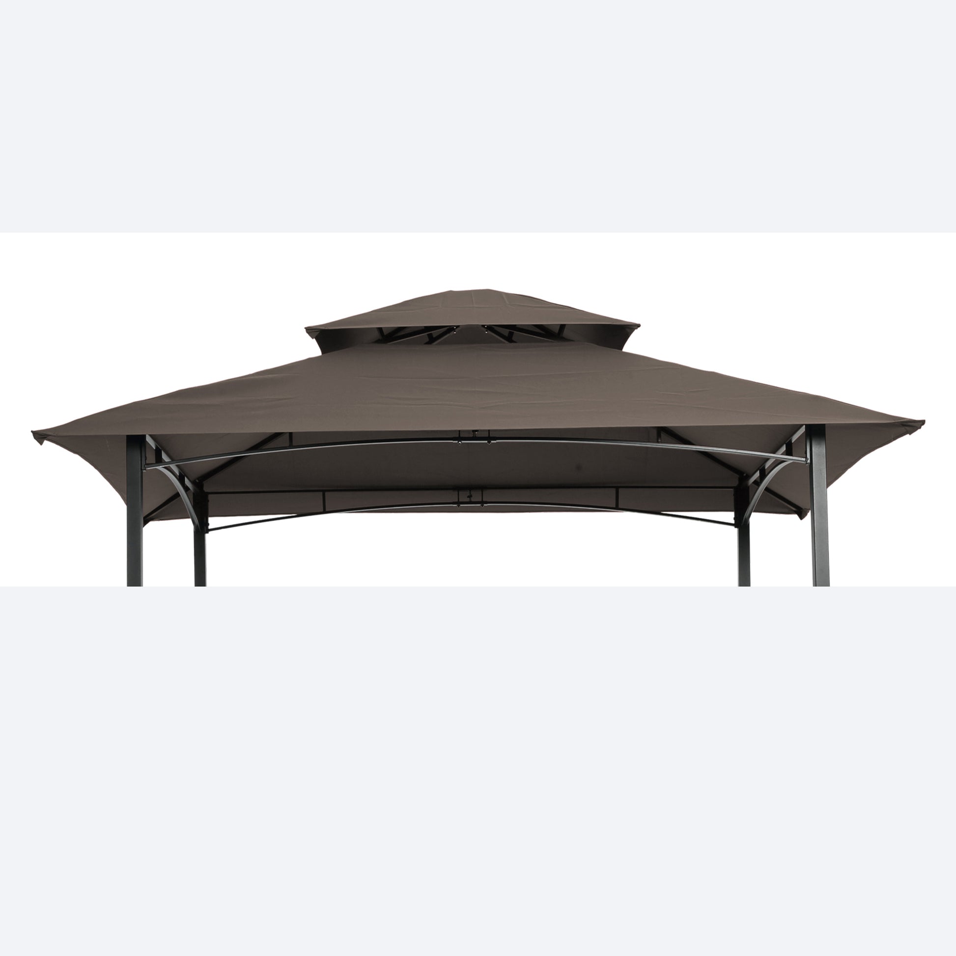 Brown doubletier outdoor gazebo canopy with dark metal frame  characters