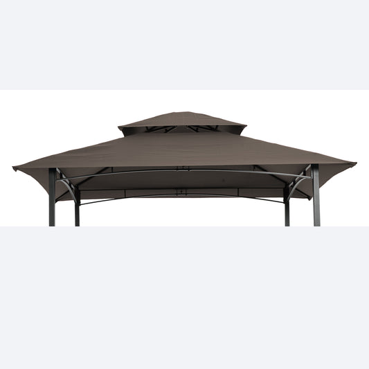 Brown doubletier outdoor gazebo canopy with dark metal frame  characters