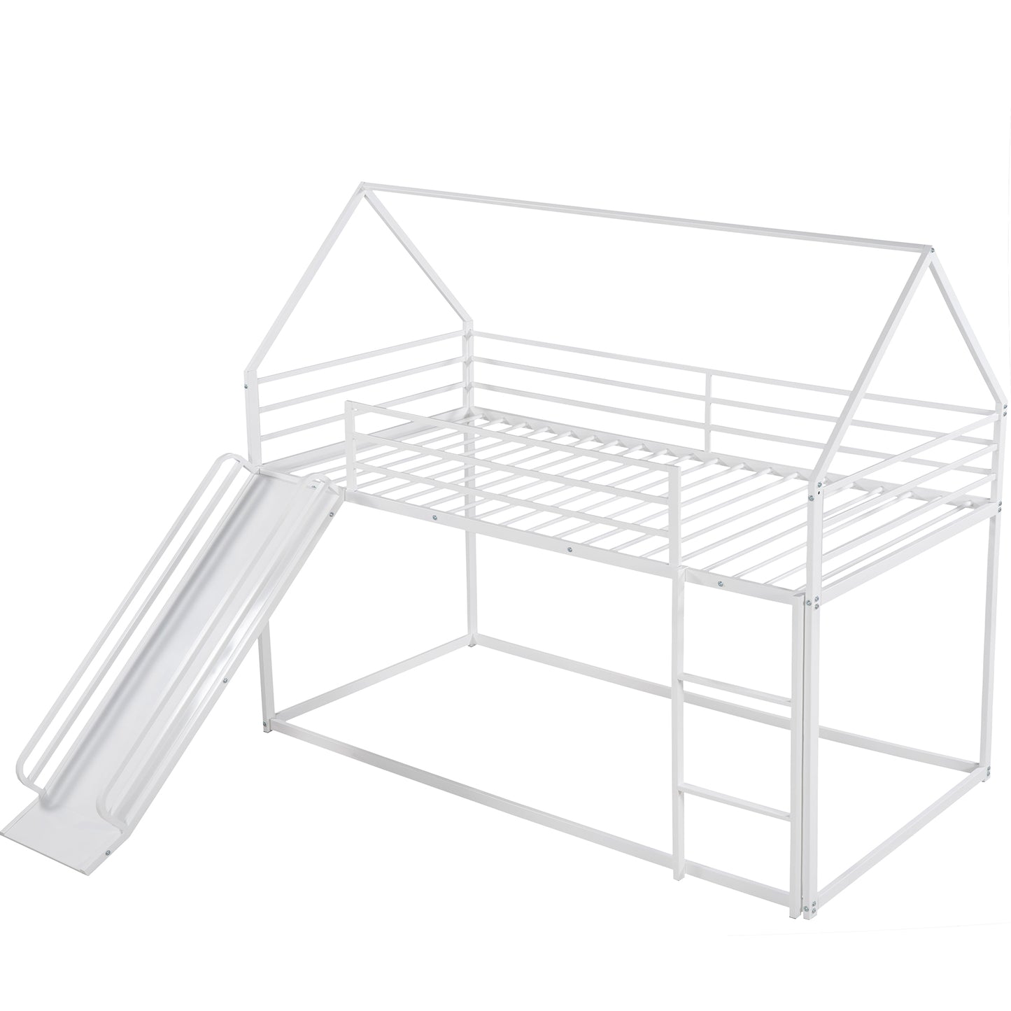 White metal house bed frame with slide for kids