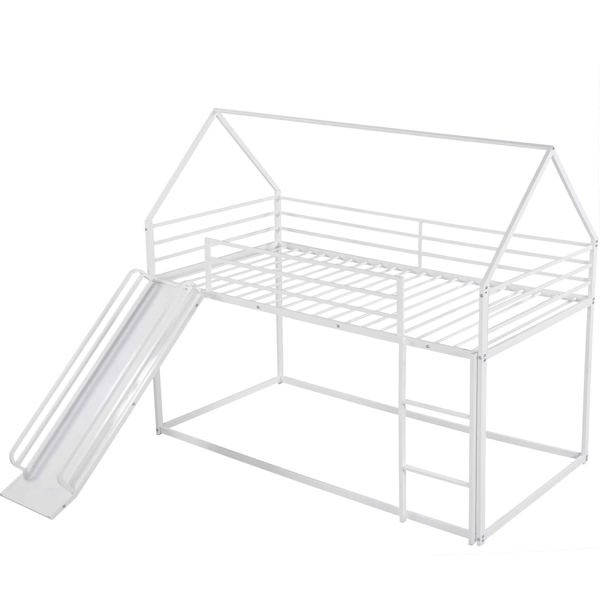 White metal house bed frame with slide for kids