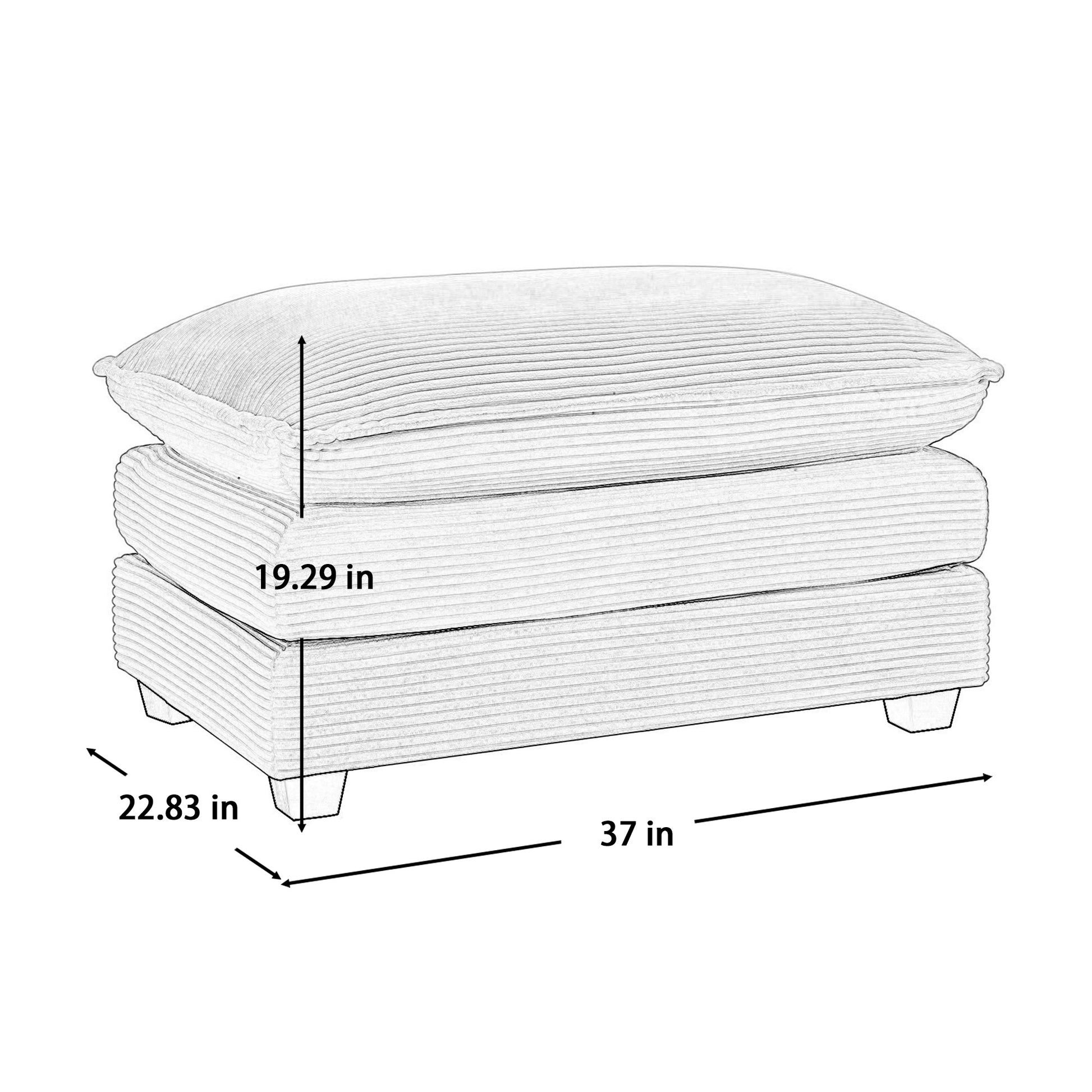 Contemporary corduroy ottoman with plush cushioning  W x  D x  H