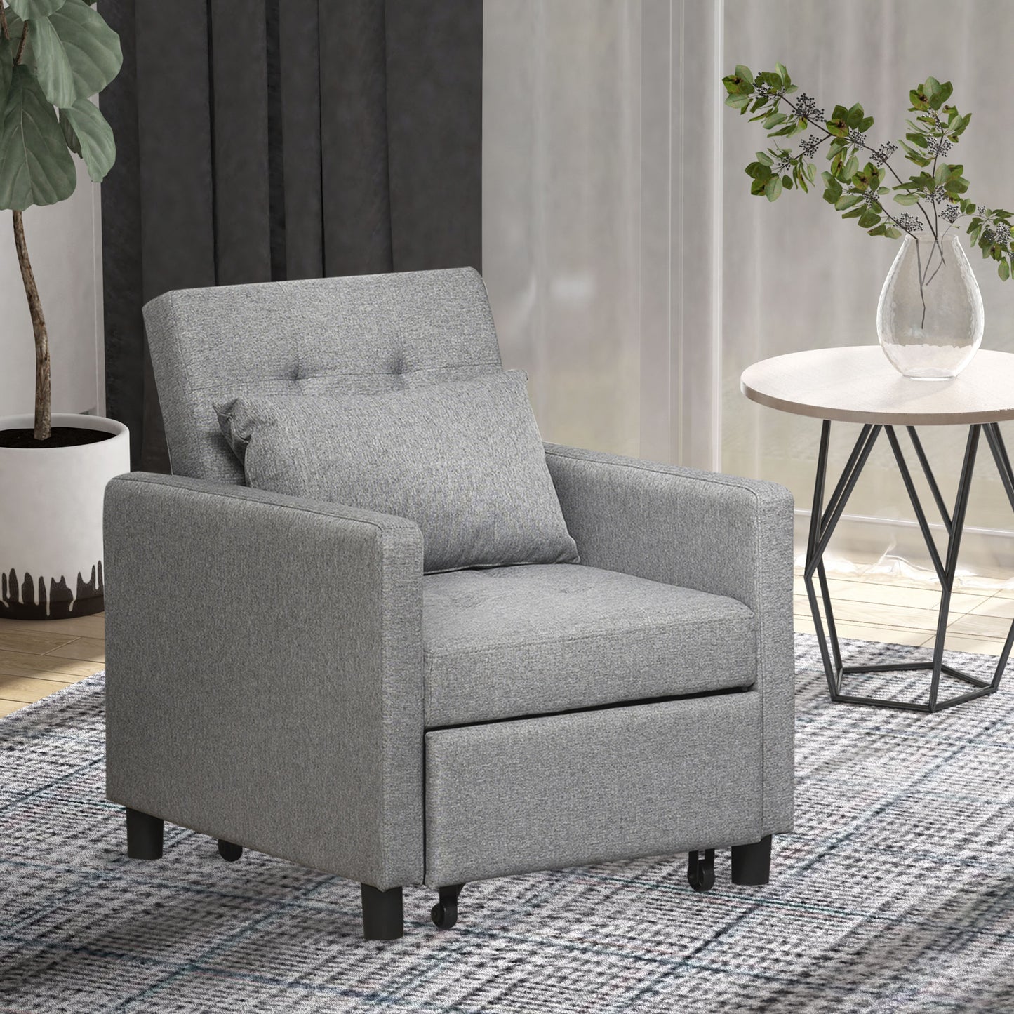 Gray upholstered armchair with tufted back modern living room accent chair