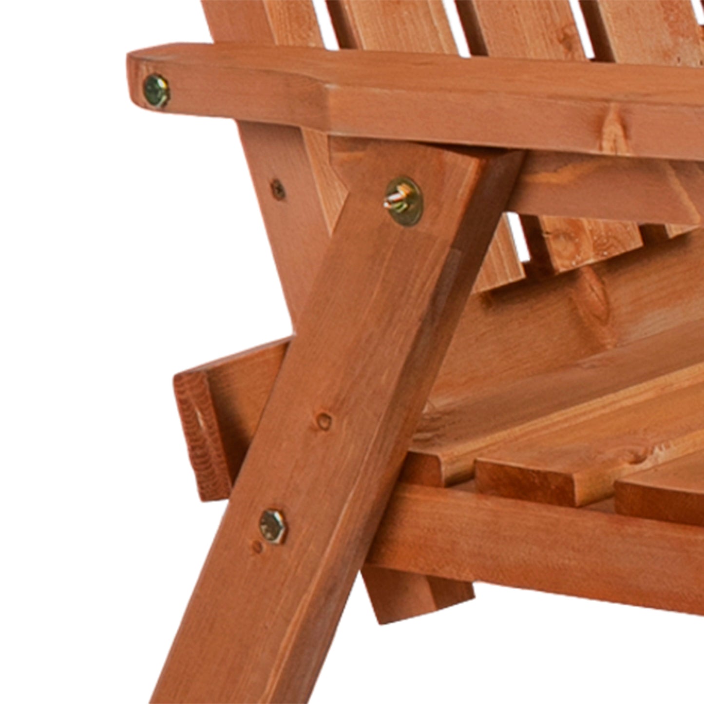 Closeup of a brown wooden park bench slat construction detail