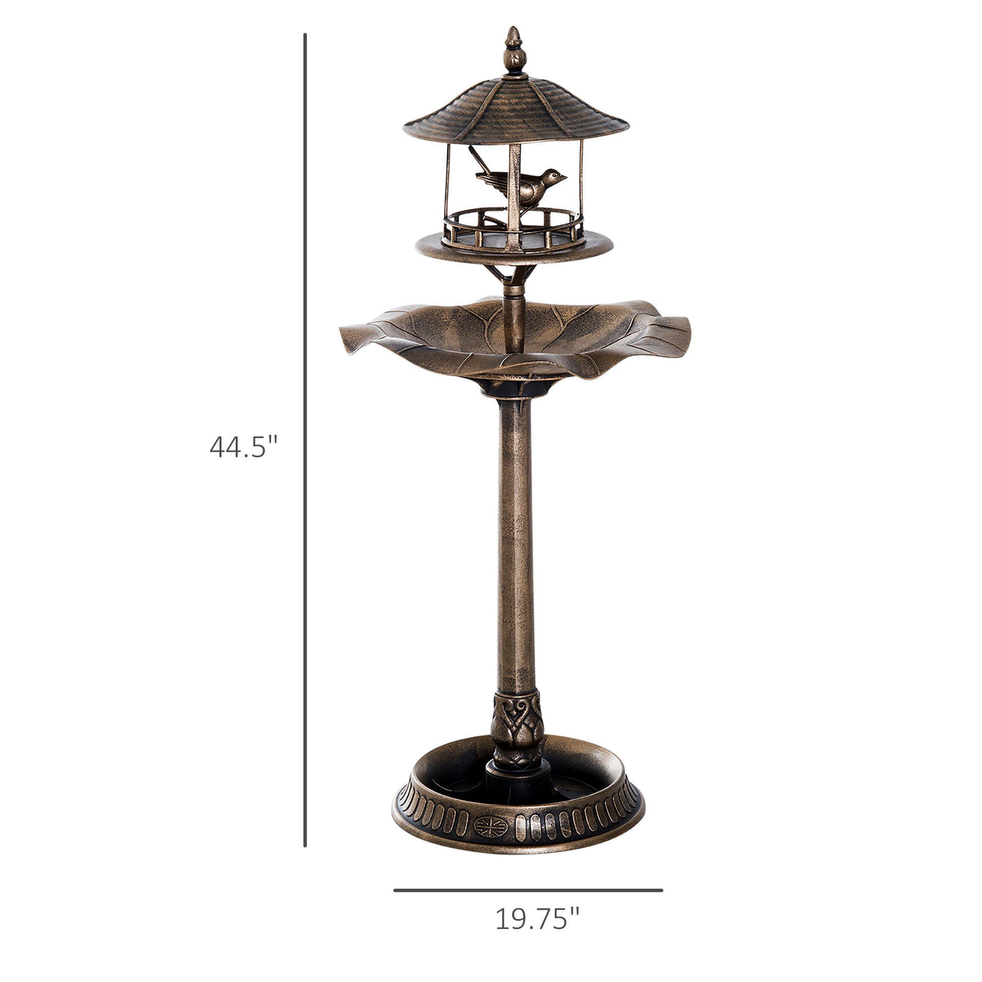 Antique bronze bird feeder with pagoda roof and leafshaped tray