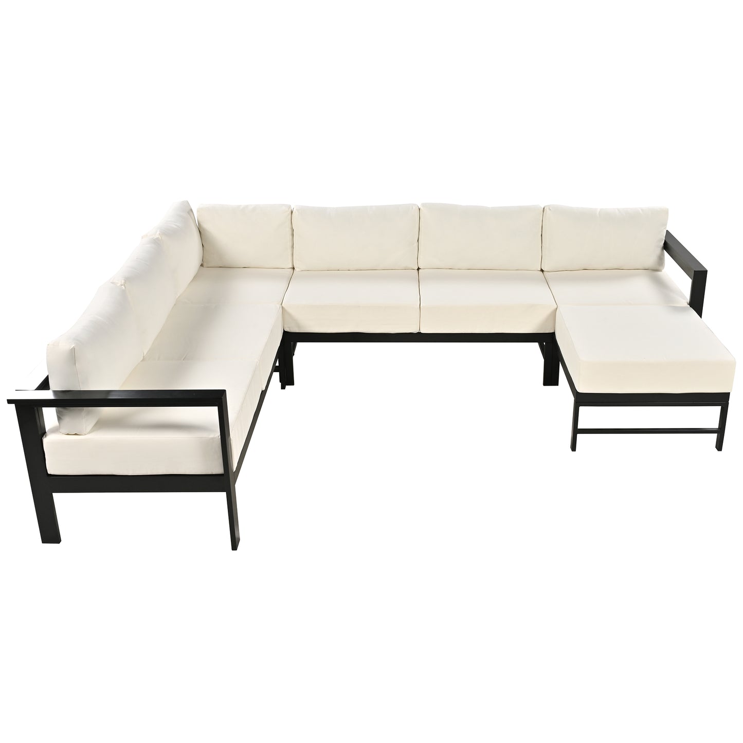 Cream outdoor sectional sofa with black metal frame perfect for patio seating