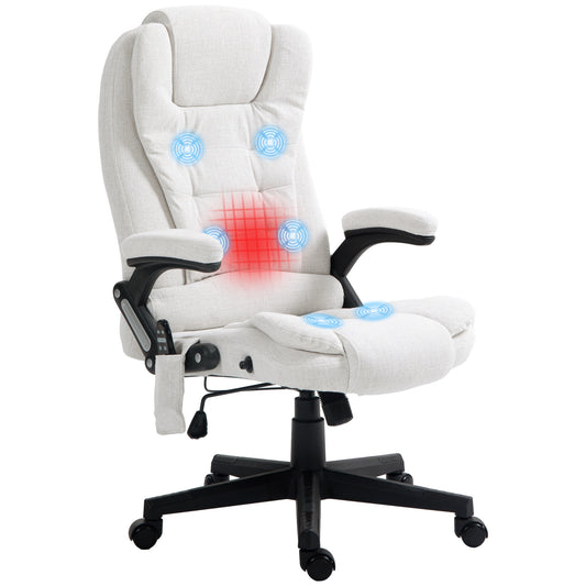 White fabric office chair with integrated heating and massage features