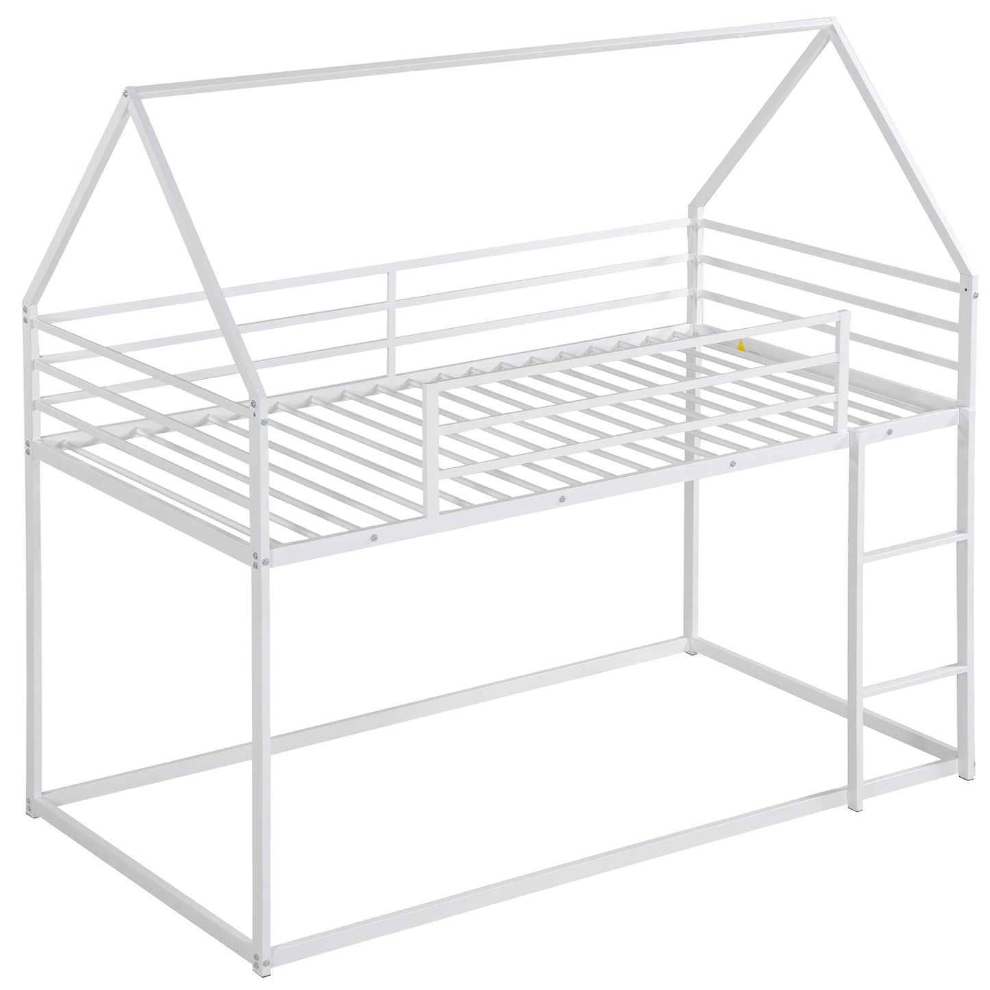 White metal house bed frame with ladder and safety rails
